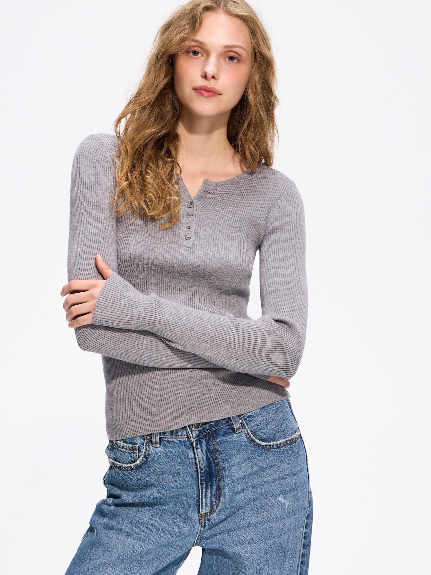 Grey Rib Knit Viscose Rich Jumper, Grey, medium