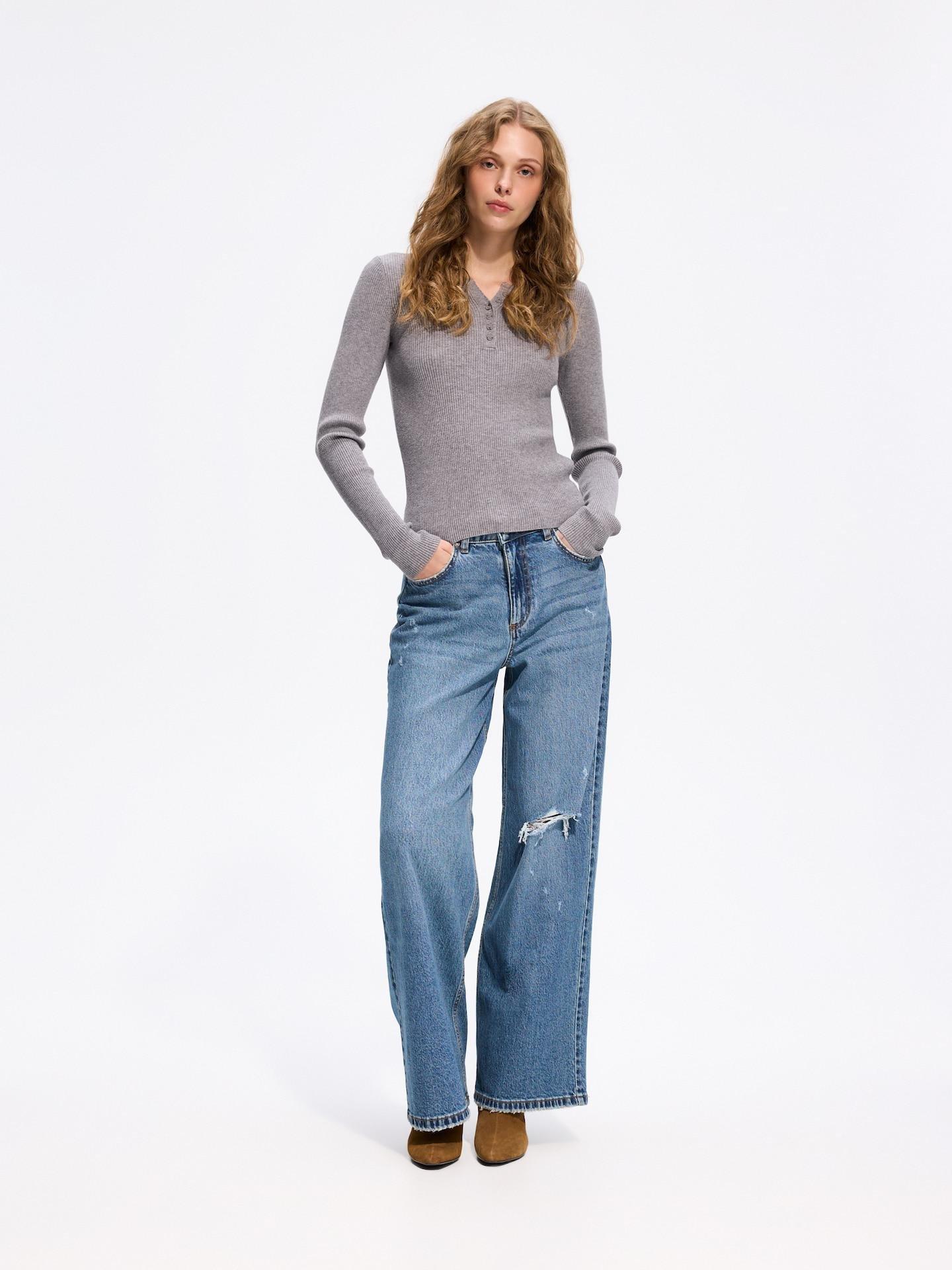 Grey Rib Knit Viscose Rich Jumper, Grey, medium
