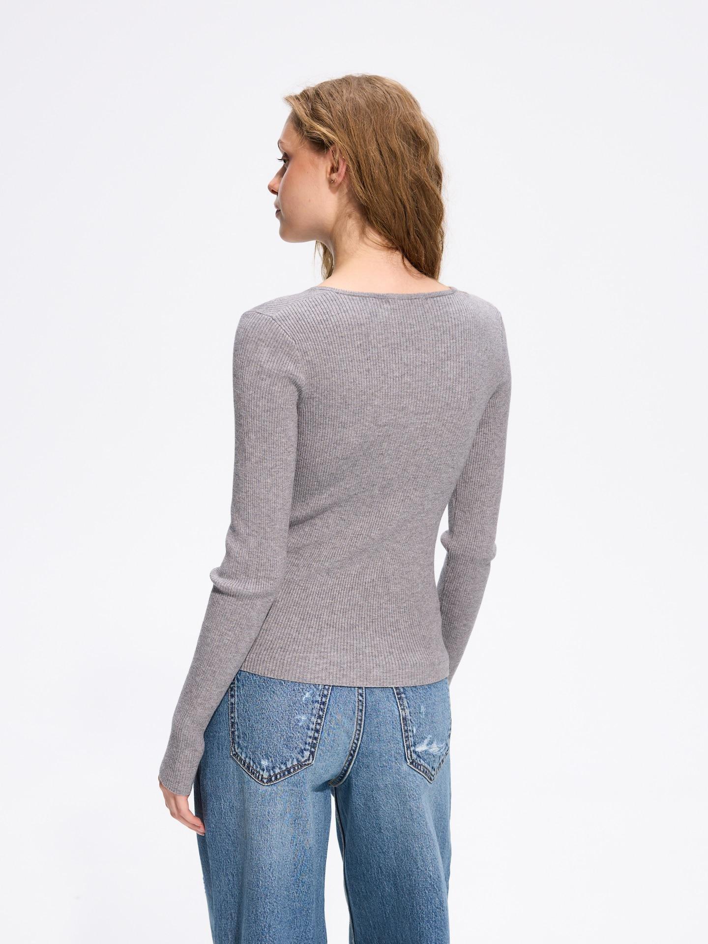 Grey Rib Knit Viscose Rich Jumper, Grey, medium