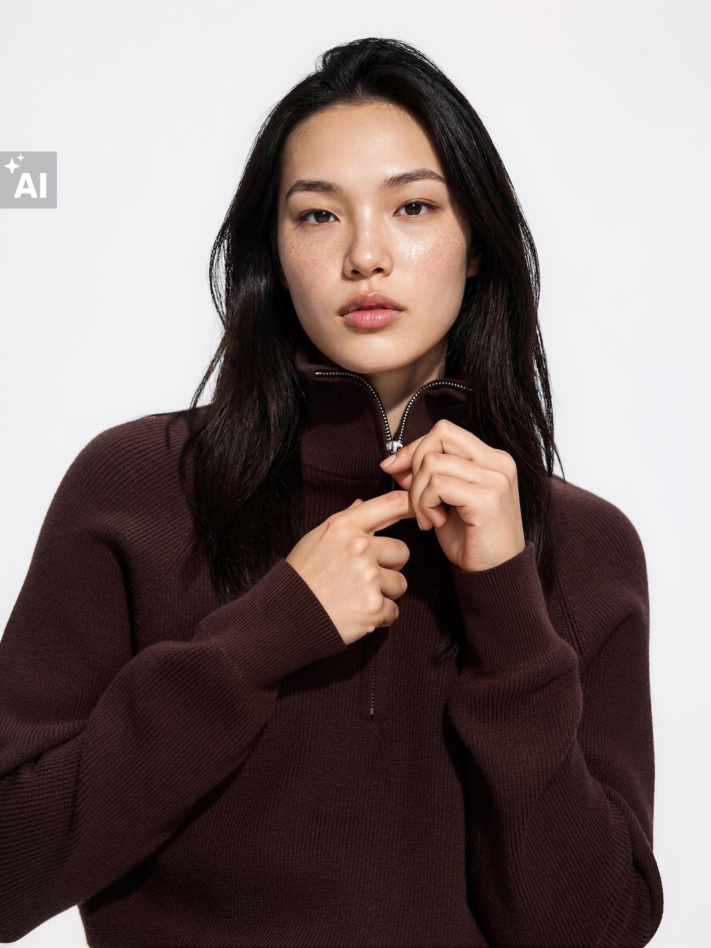 Brown Jumper With Zip Fastening, Brown, medium