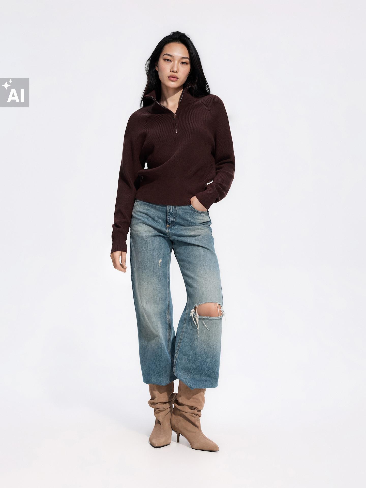 Brown Jumper With Zip Fastening, Brown, medium