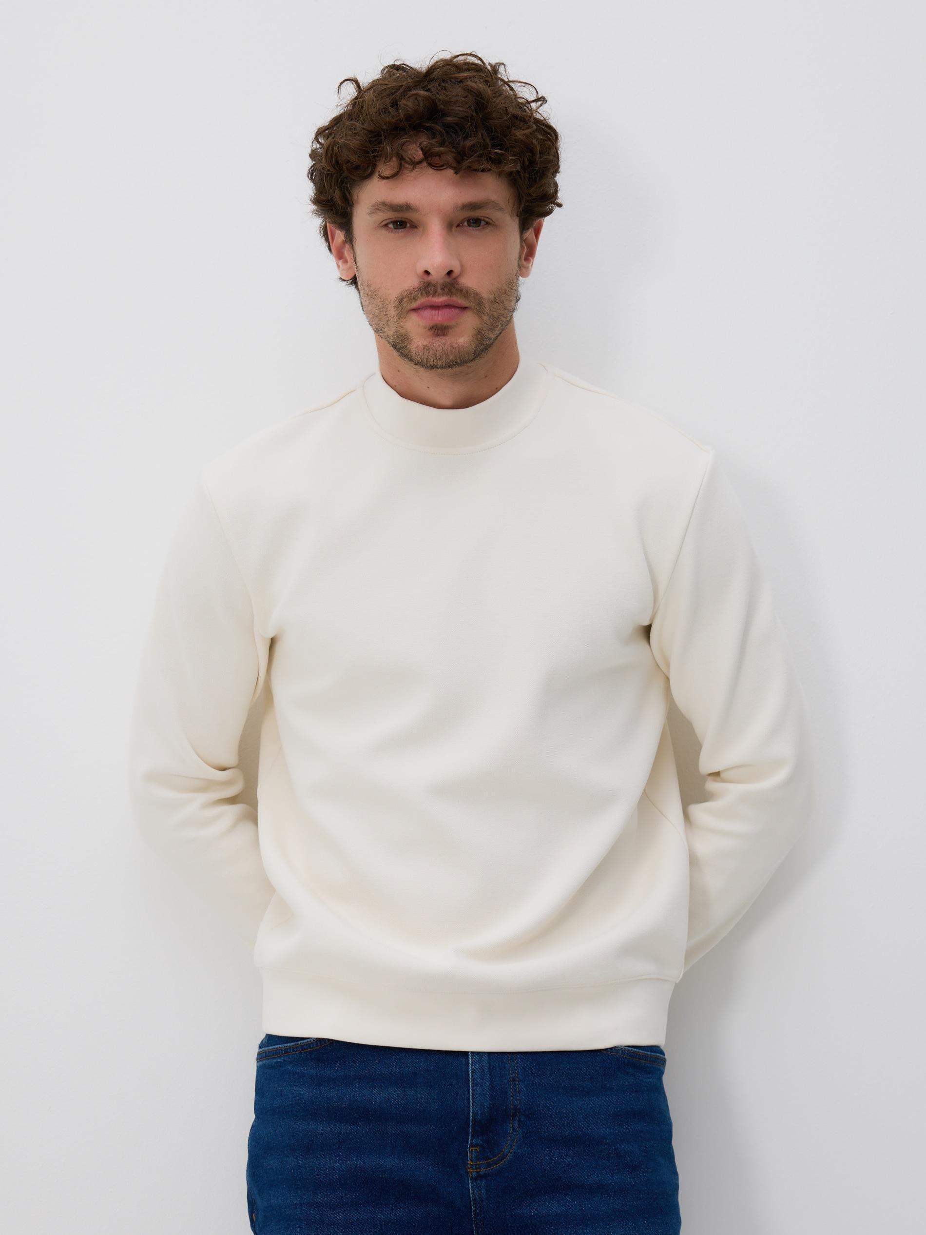 Cream Sweatshirt With Stand Up Collar, Ivory, large image number 0