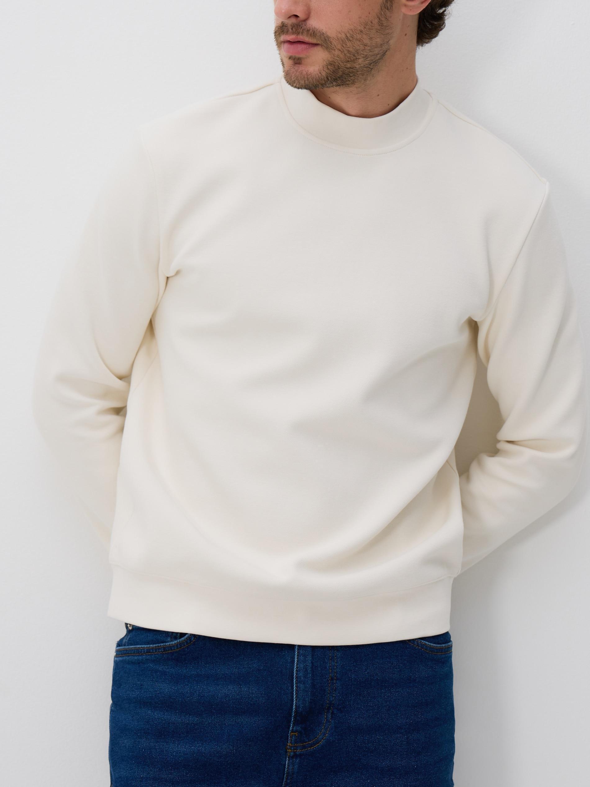 Cream Sweatshirt With Stand Up Collar, Ivory, large image number 1