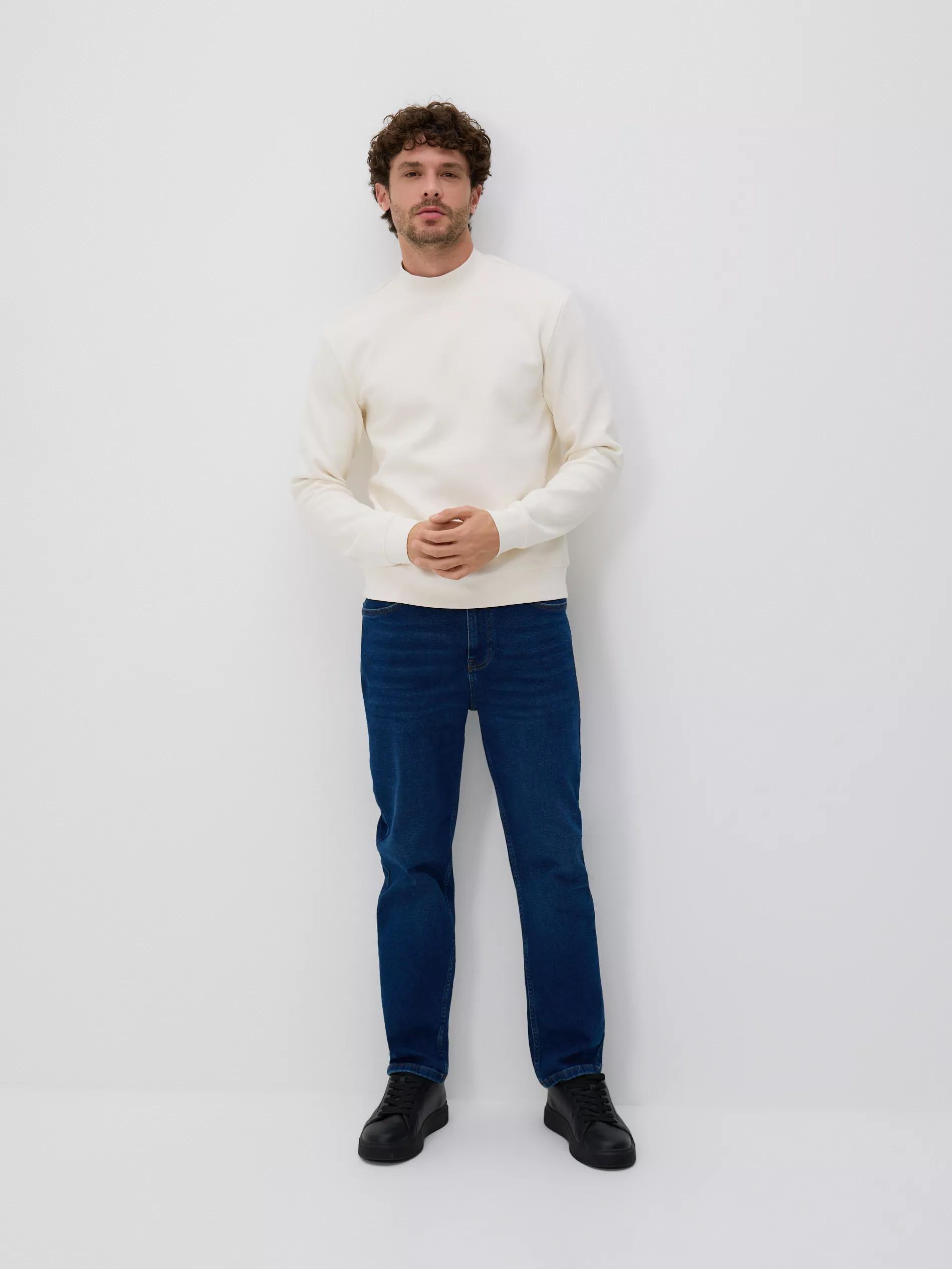 Cream Sweatshirt With Stand Up Collar, Ivory, large image number 3