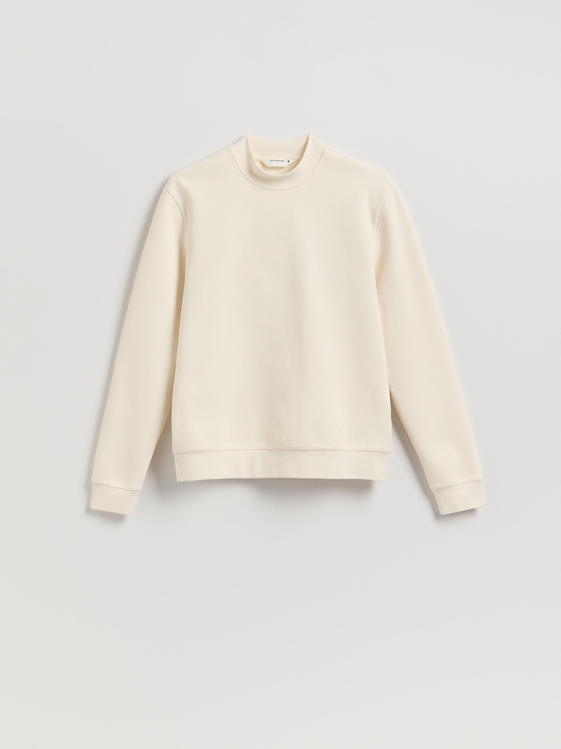 Cream Sweatshirt With Stand Up Collar, Ivory, large image number 4