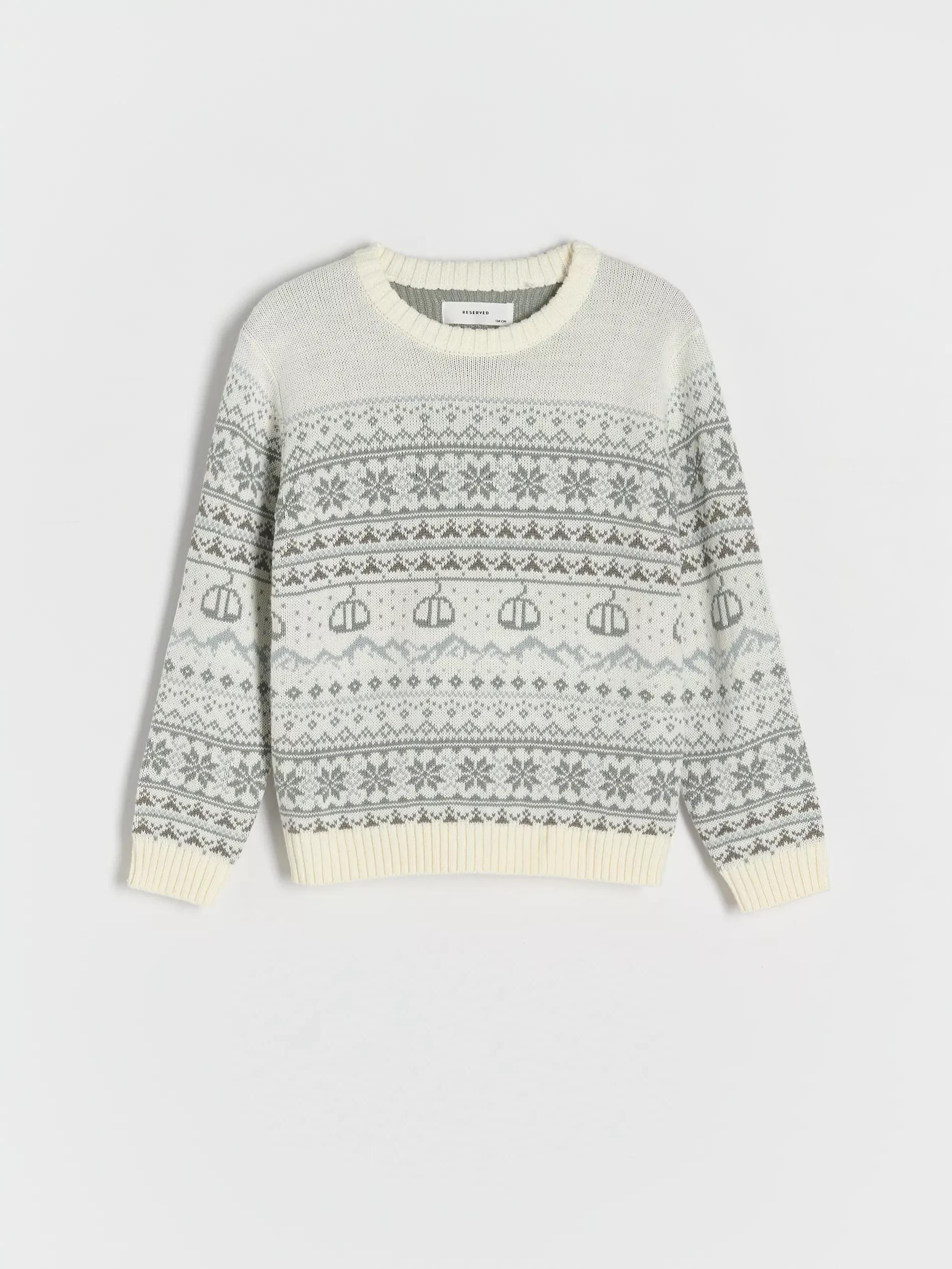 White Long Sleeve Patterned Jumper, Kids Boys, , large image number 1