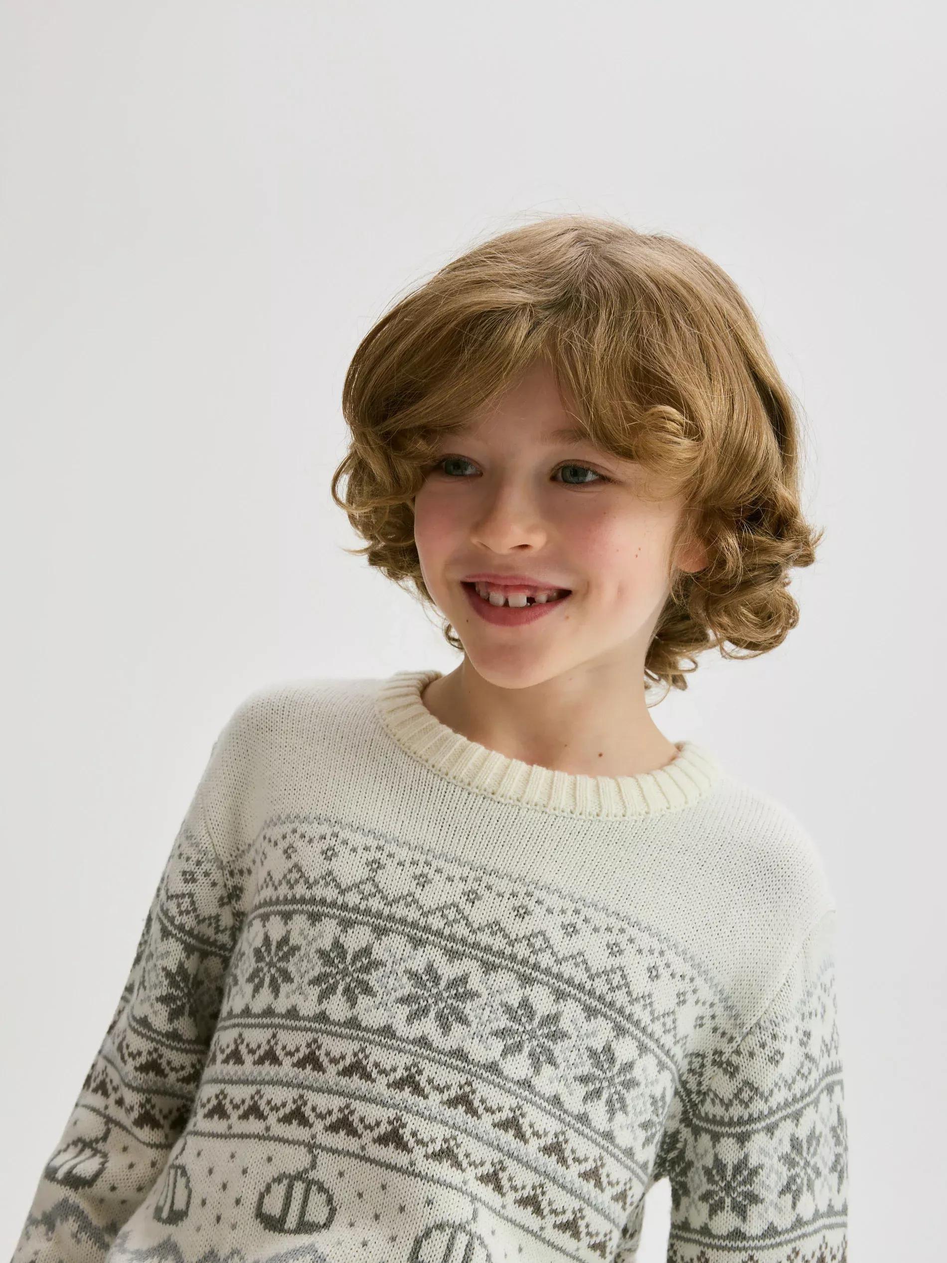 White Long Sleeve Patterned Jumper, Kids Boys, , large image number 3