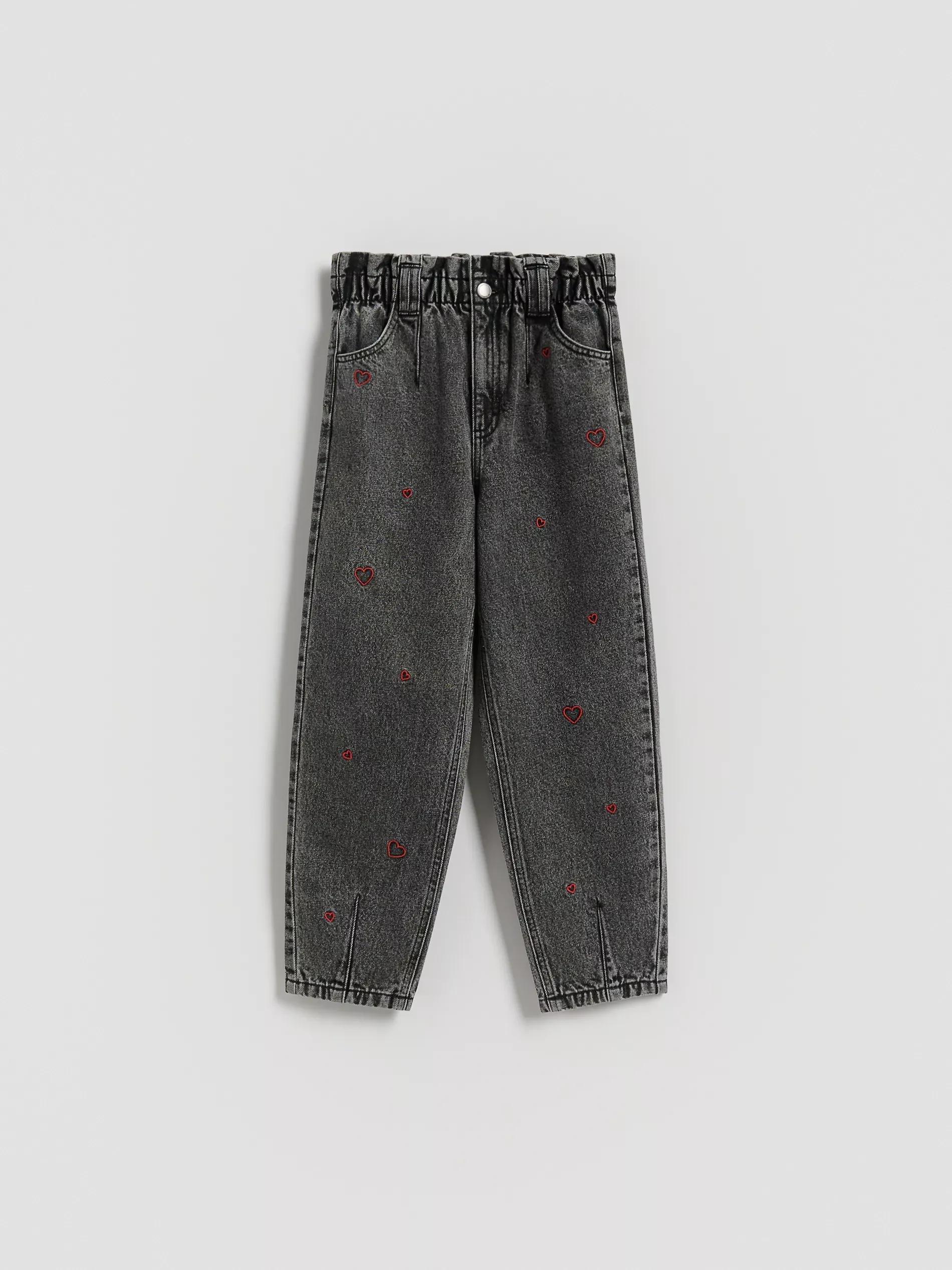 Grey Paperbag Jeans With Embroidery, Grey, large image number 0