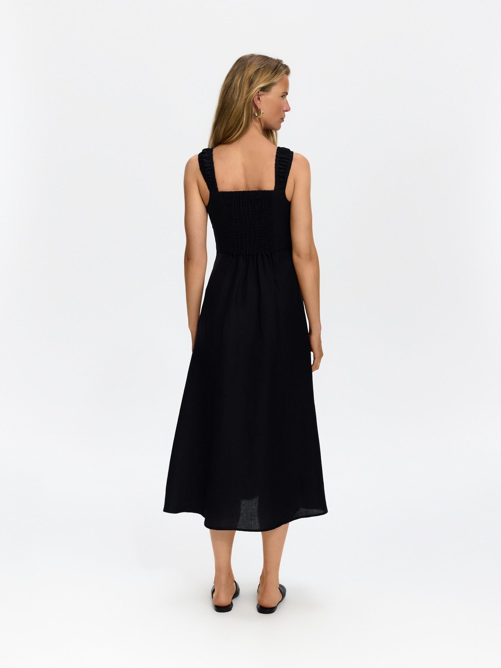 Black Linen Blend Midi Dress, Black, large image number 3