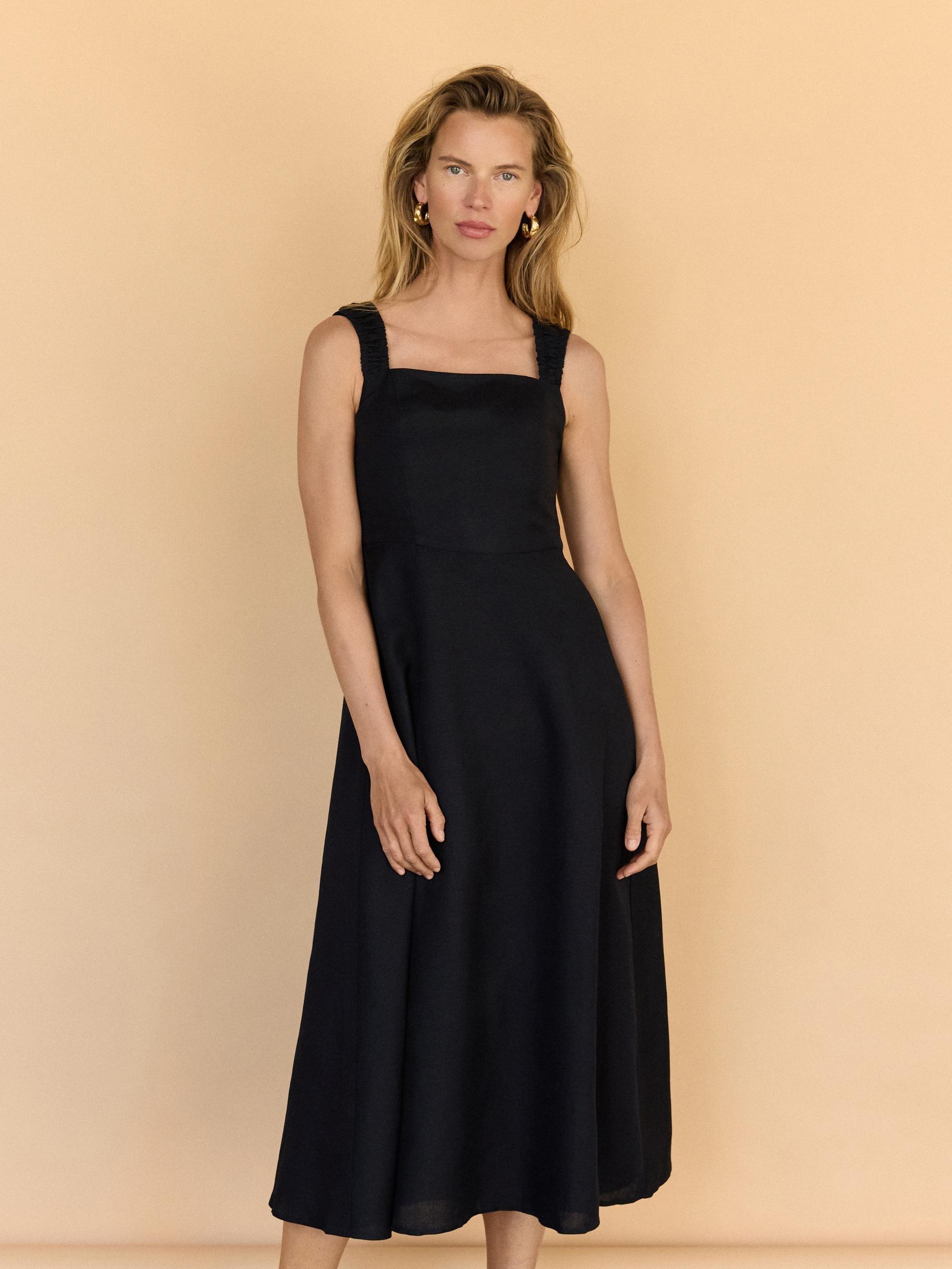 Black Linen Blend Midi Dress, Black, large image number 5