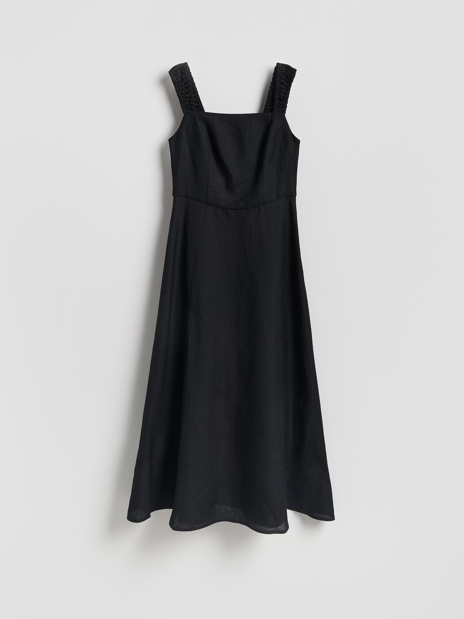 Black Linen Blend Midi Dress, Black, large image number 6