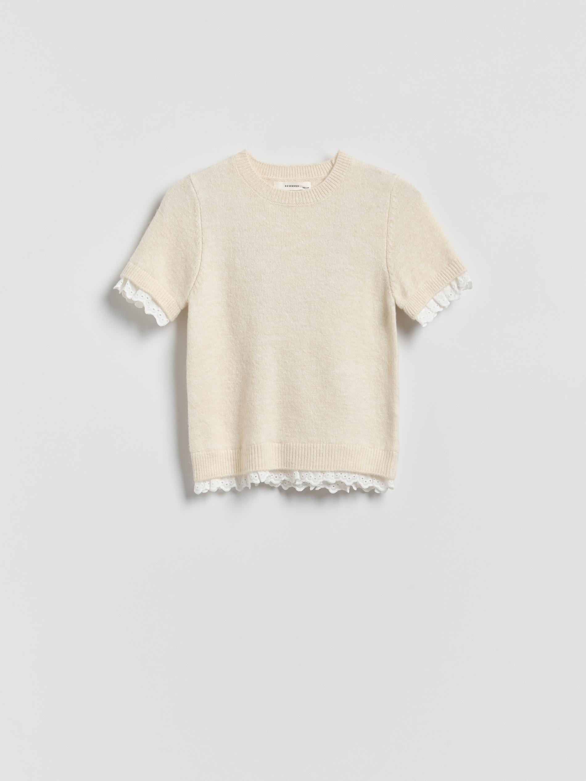 Beige Jumper With Lace Detail, Ivory, large image number 0