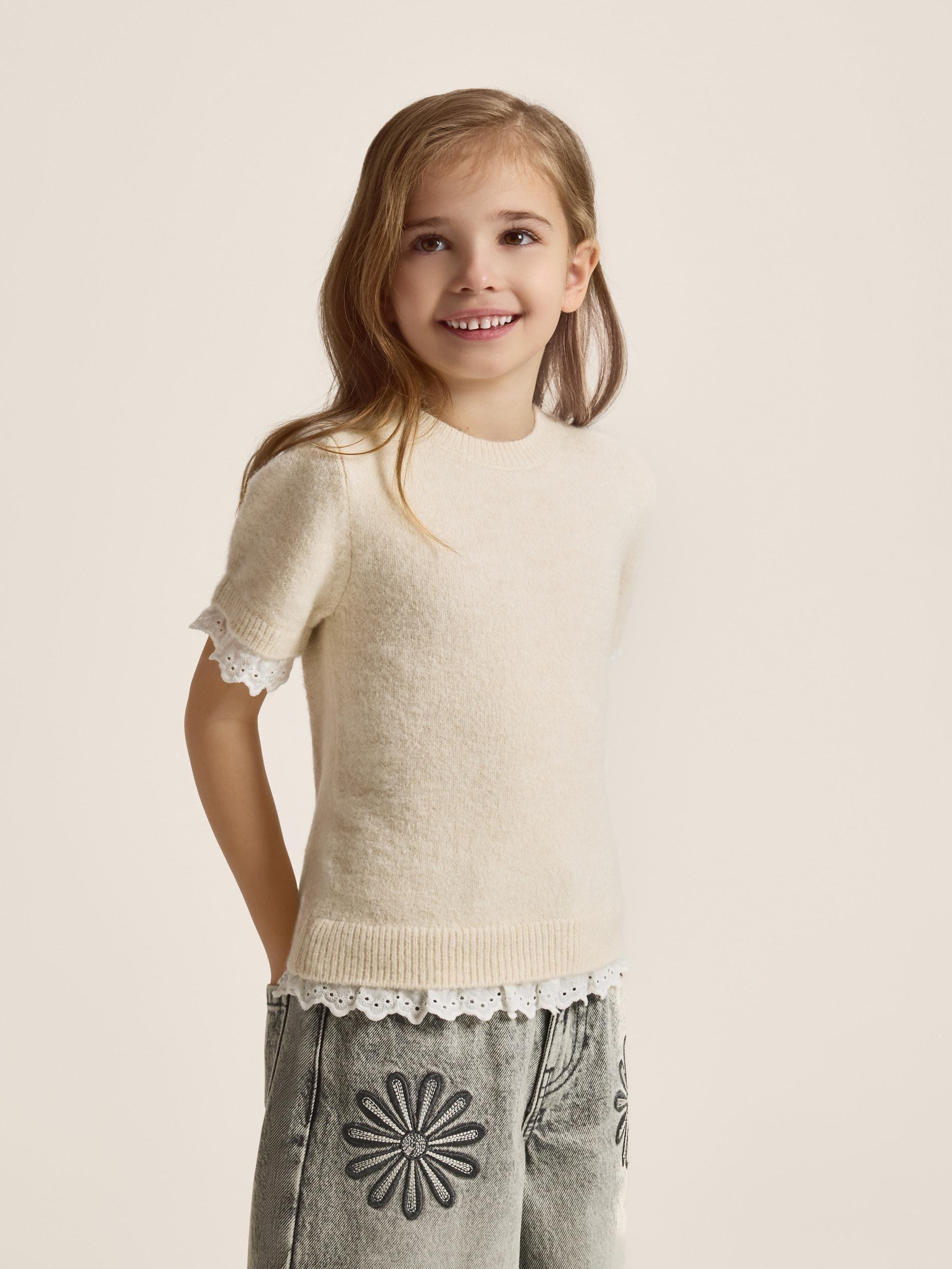 Beige Jumper With Lace Detail, Ivory, large image number 3