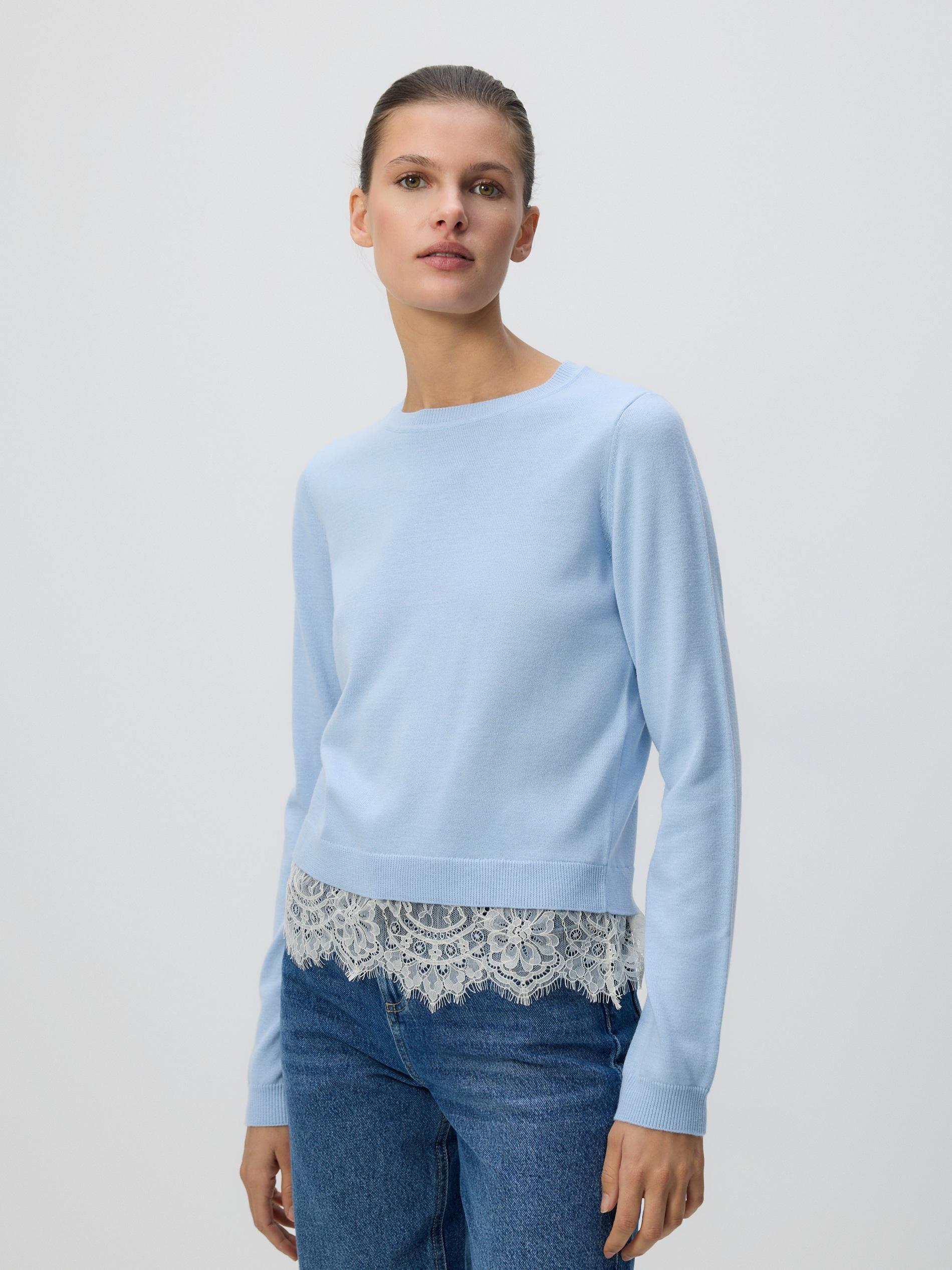 Blue Jumper With Lace Detailing, Blue, medium