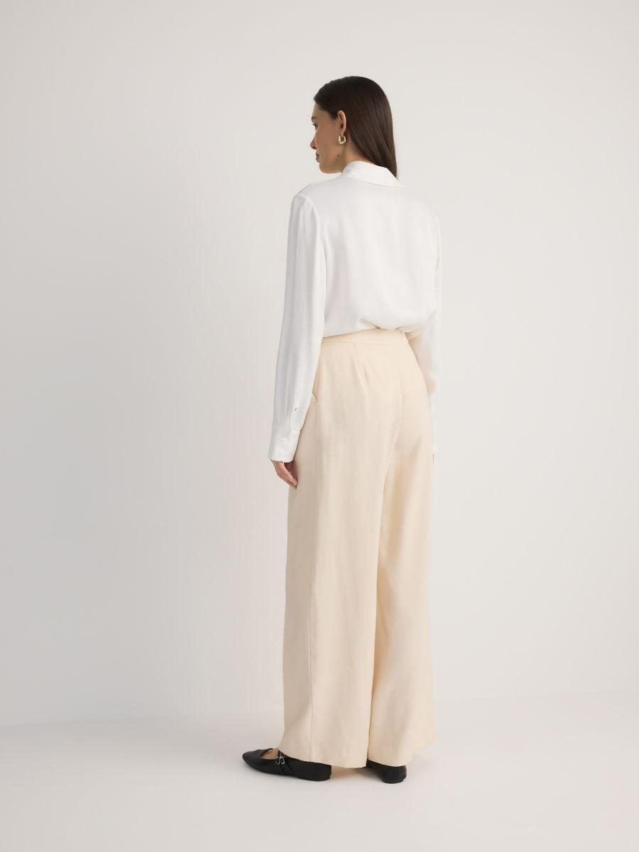 Cream Wide-Leg Pleated Trousers, , large image number 2