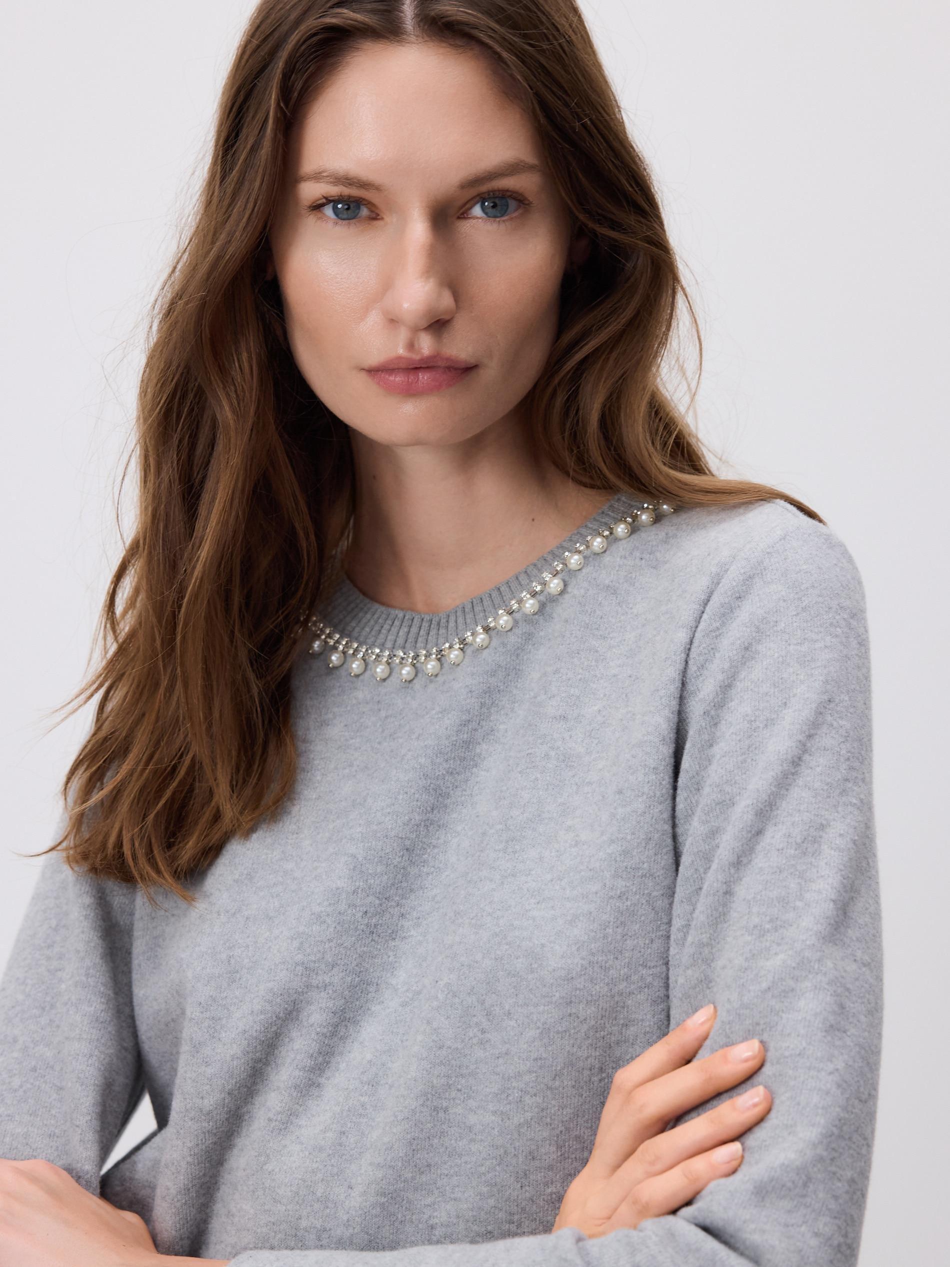 Grey Decorative Neckline Sweatshirt, Grey, large image number 0