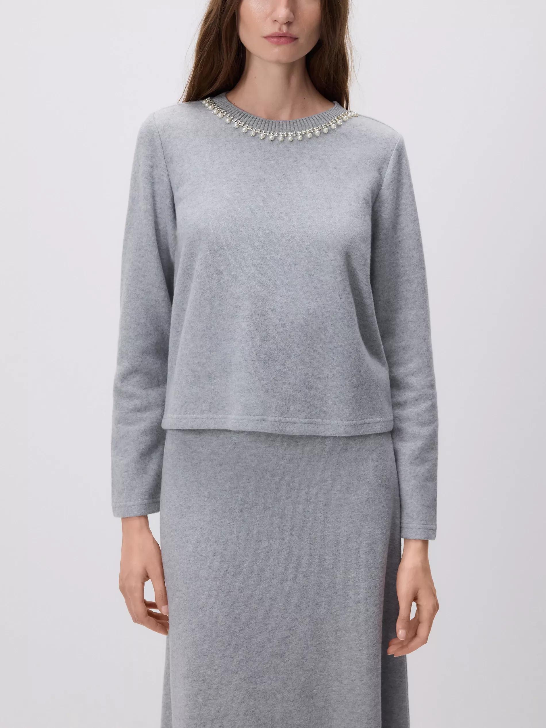 Grey Decorative Neckline Sweatshirt, Grey, large image number 1