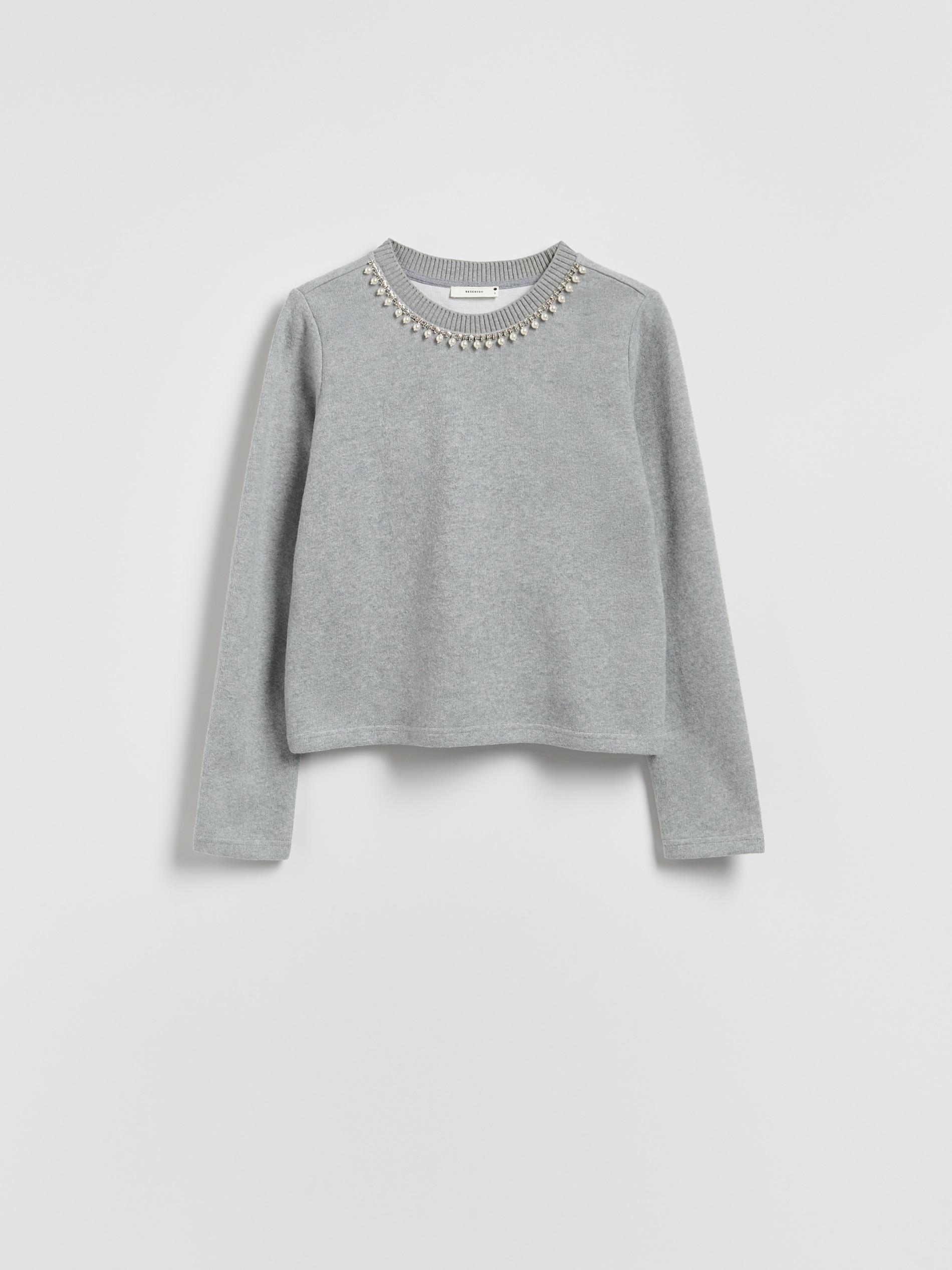 Grey Decorative Neckline Sweatshirt, Grey, large image number 4