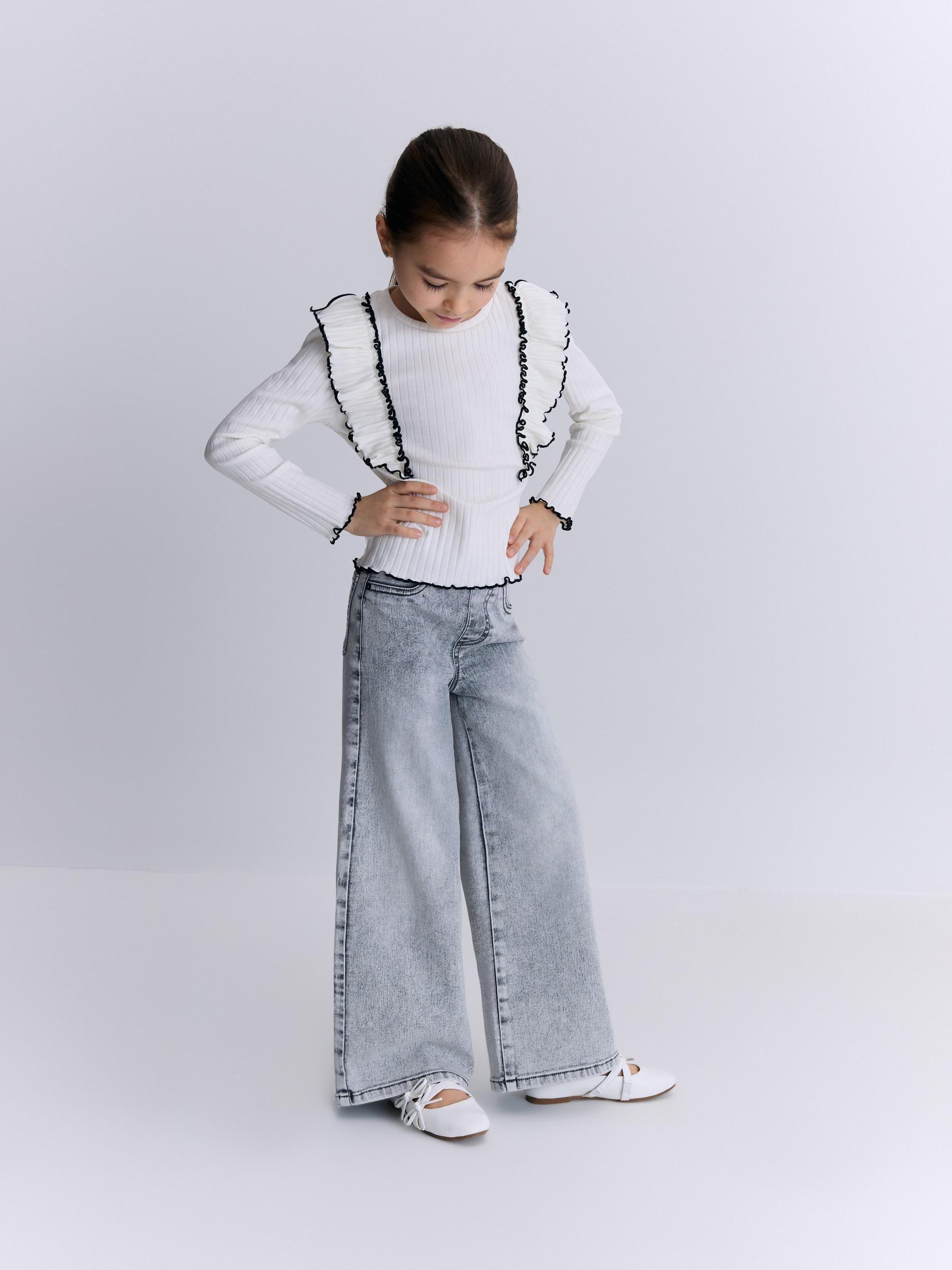 Cream Top With Ruffle Hem, Ivory, large image number 1