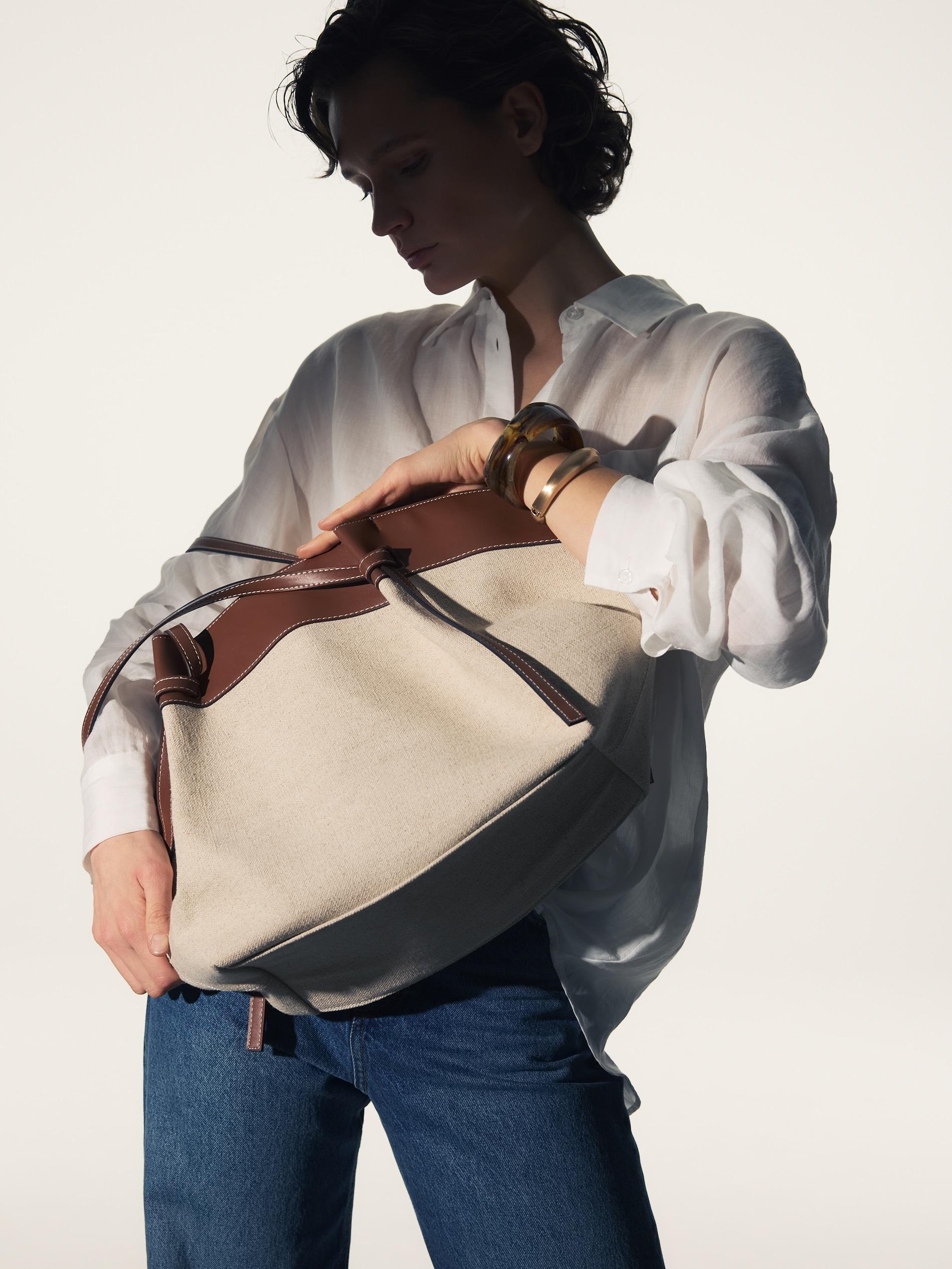 Brown Linen Blend Shopper Bag, Brown, large image number 1