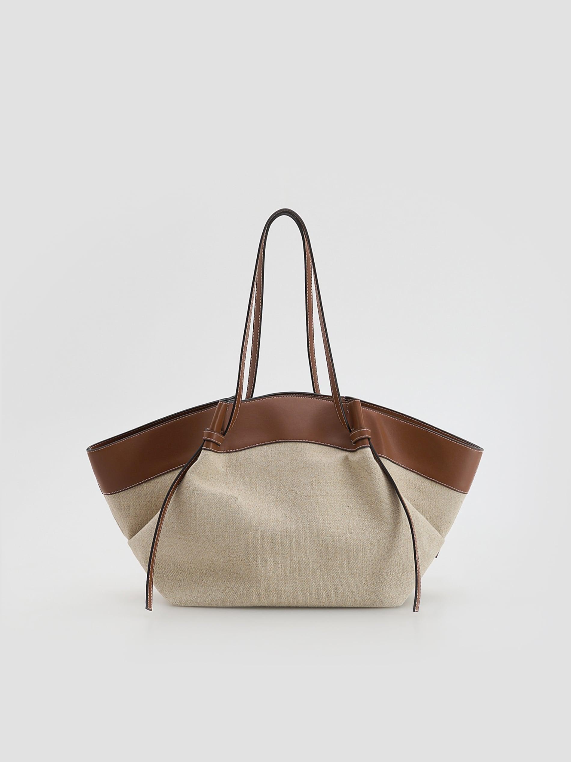 Brown Linen Blend Shopper Bag, Brown, large image number 2