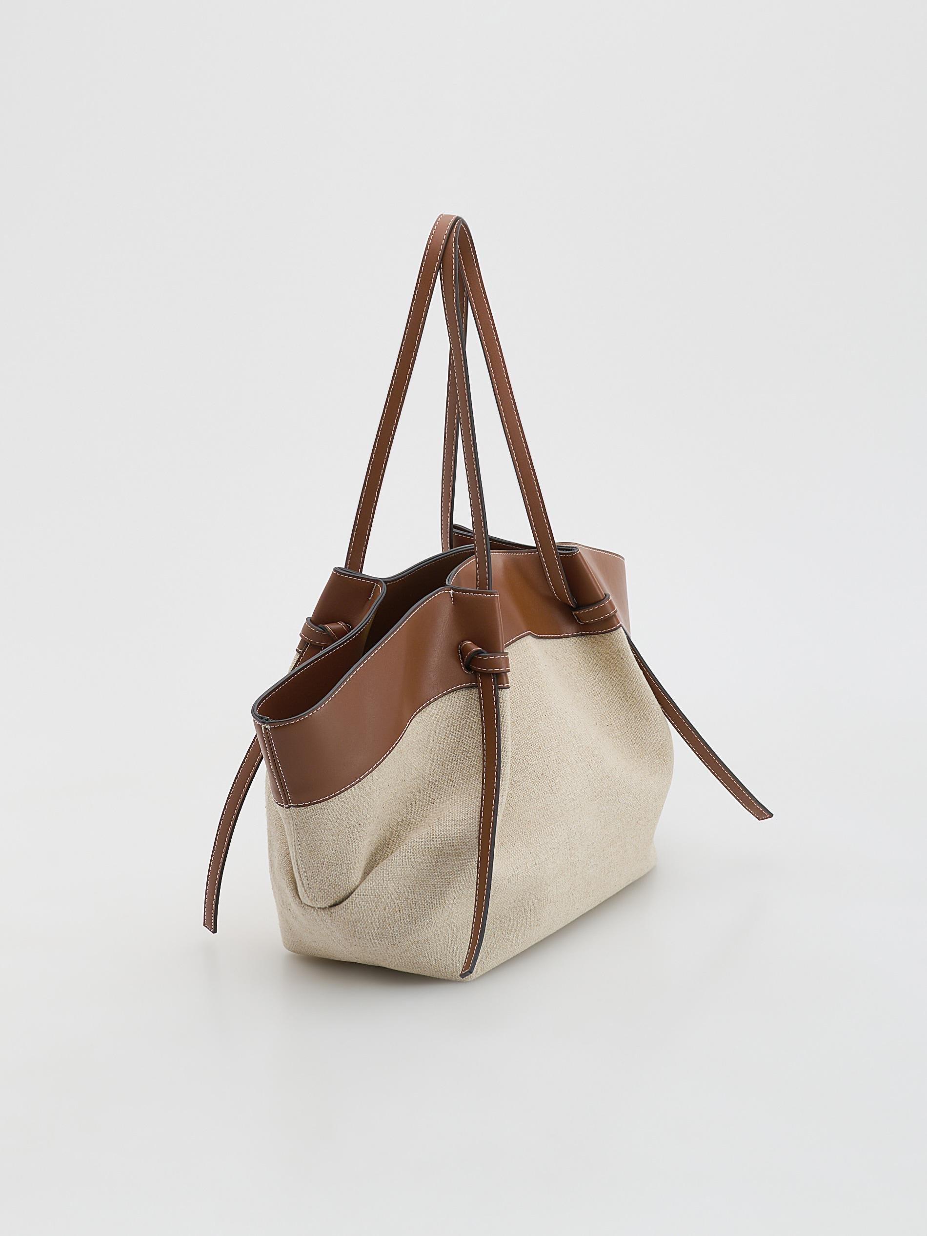 Brown Linen Blend Shopper Bag, Brown, large image number 3