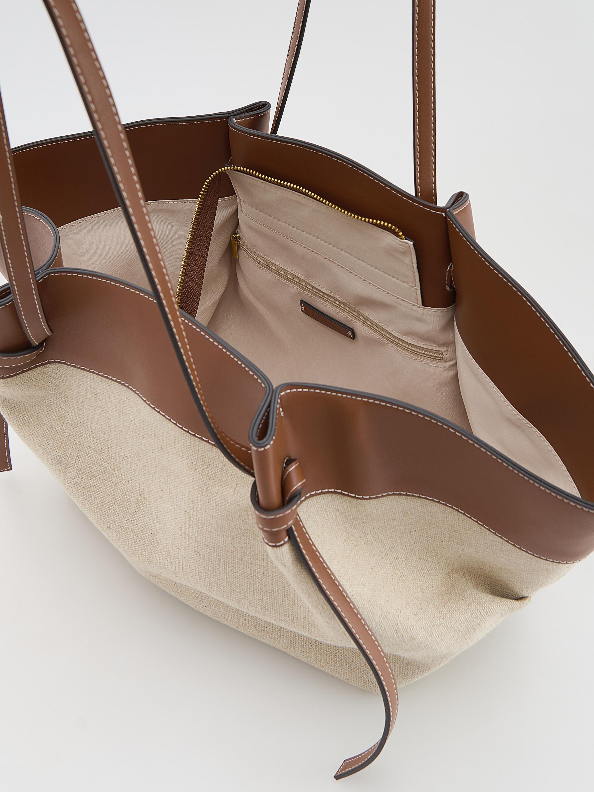 Brown Linen Blend Shopper Bag, Brown, large image number 4