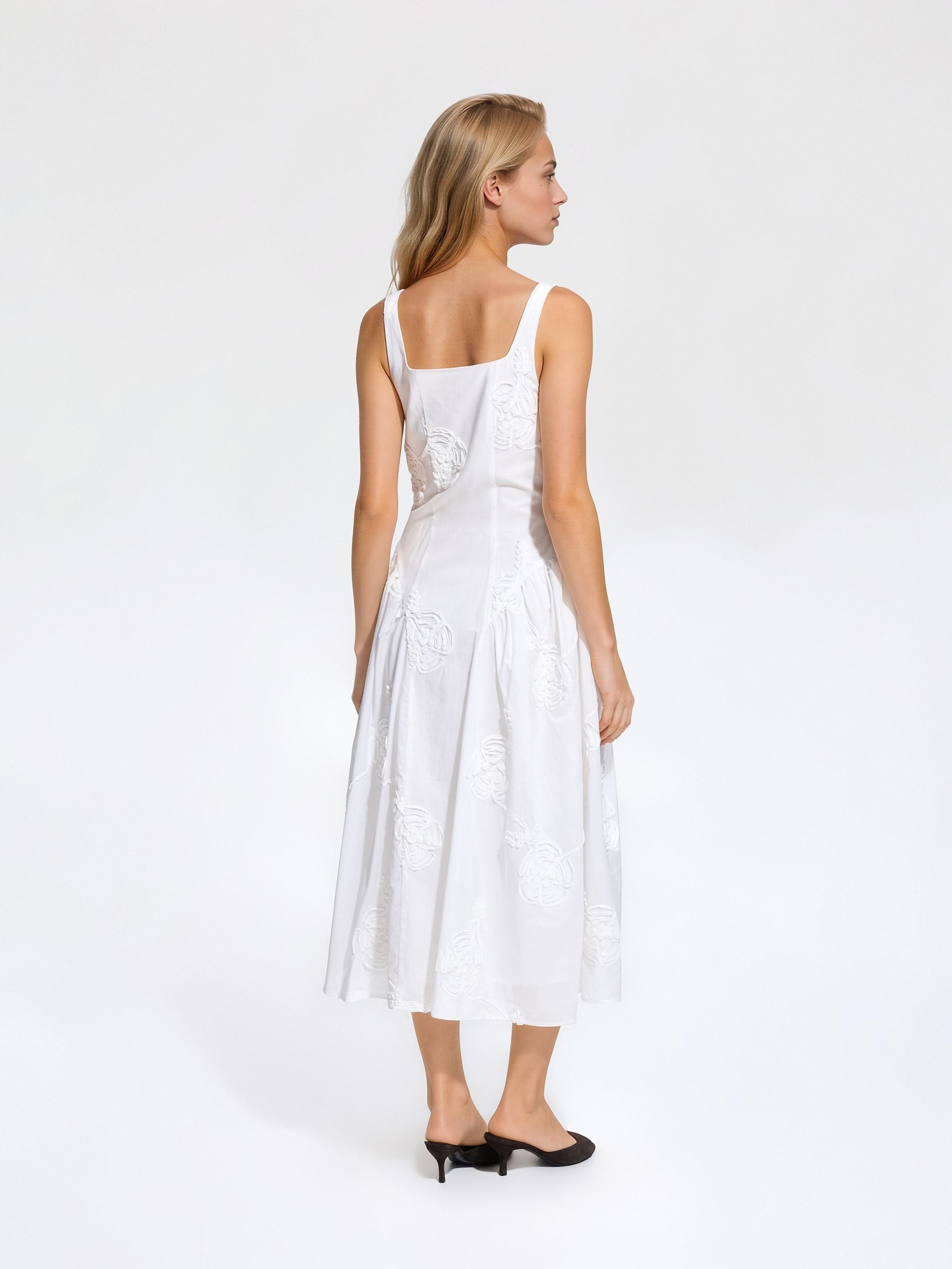 White Cotton Midi Dress, White, large image number 1