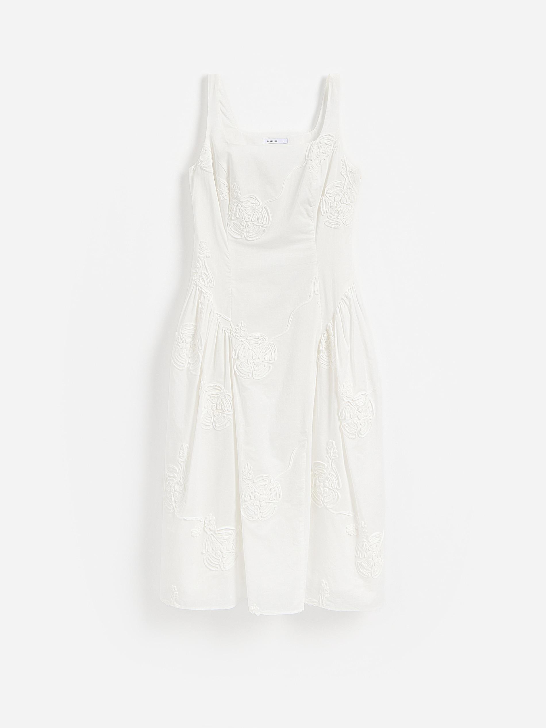 White Cotton Midi Dress, White, large image number 3