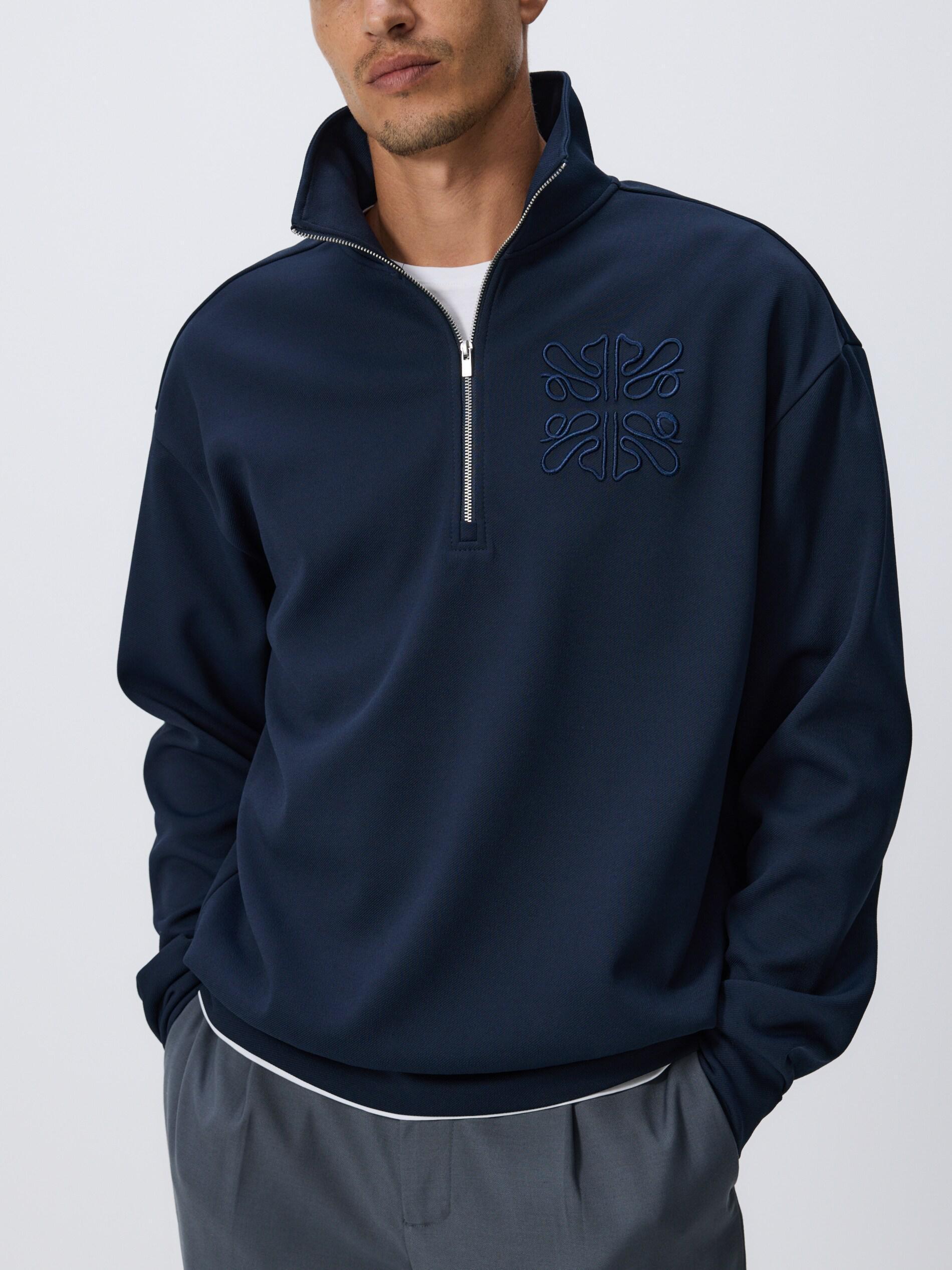 Navy Sweatshirt With Embroidery Detailing, Navy, large image number 0