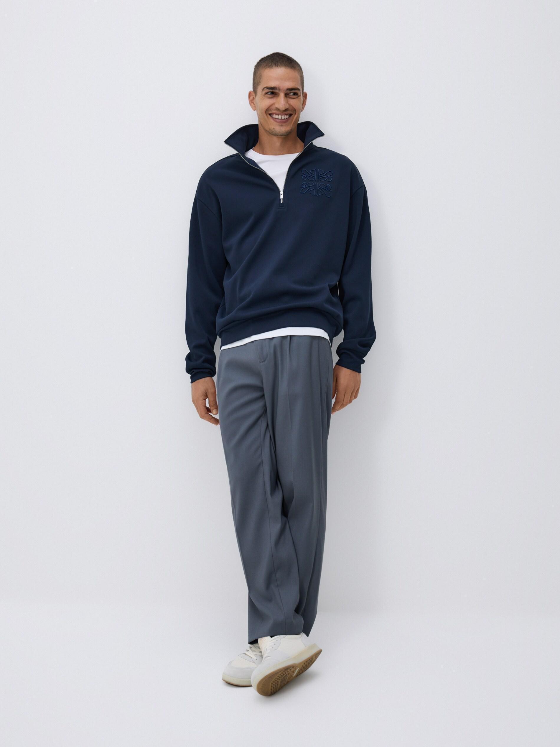 Navy Sweatshirt With Embroidery Detailing, Navy, large image number 1