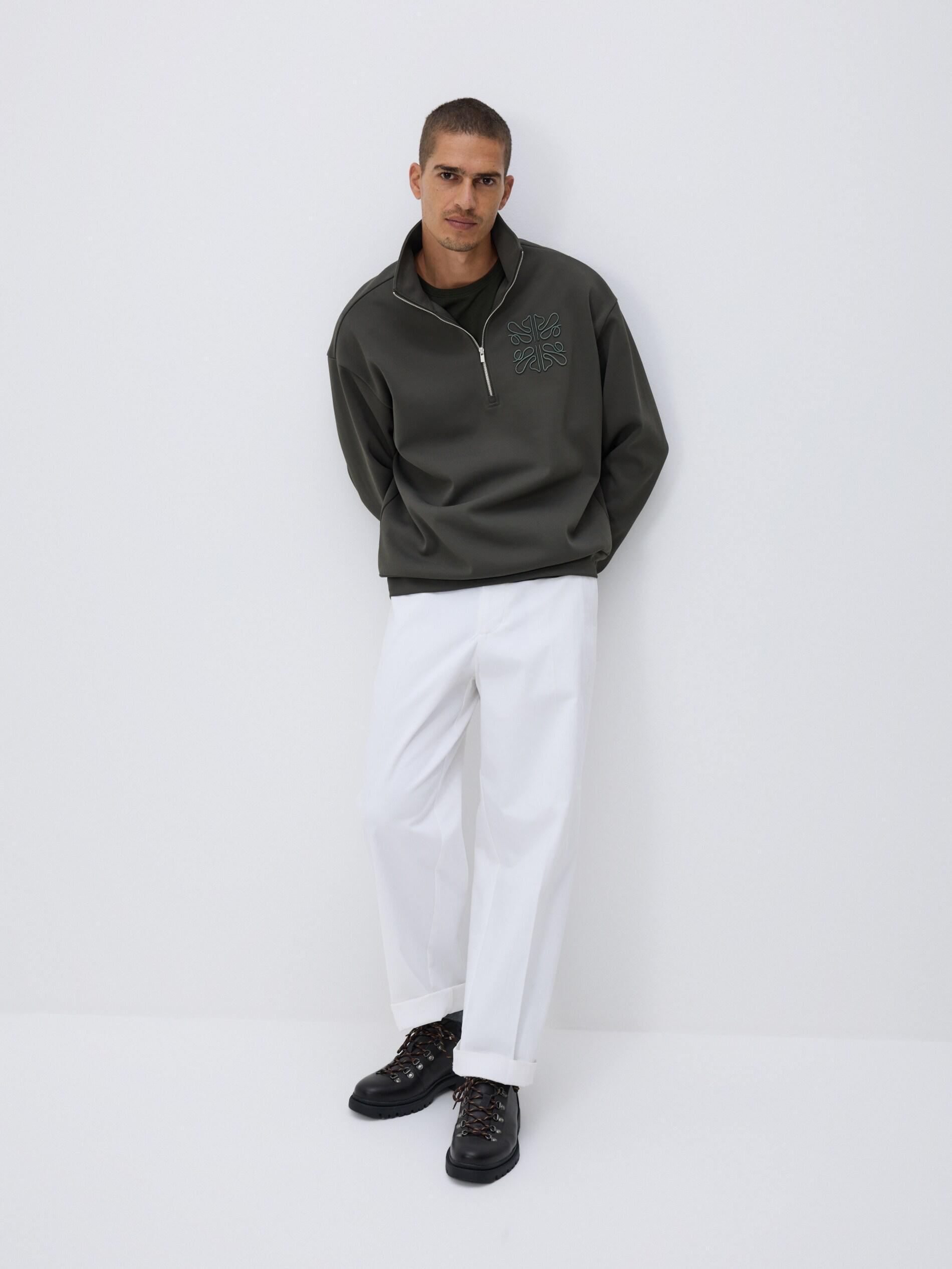 Green Sweatshirt With Embroidery Detailing, Khaki, large image number 0