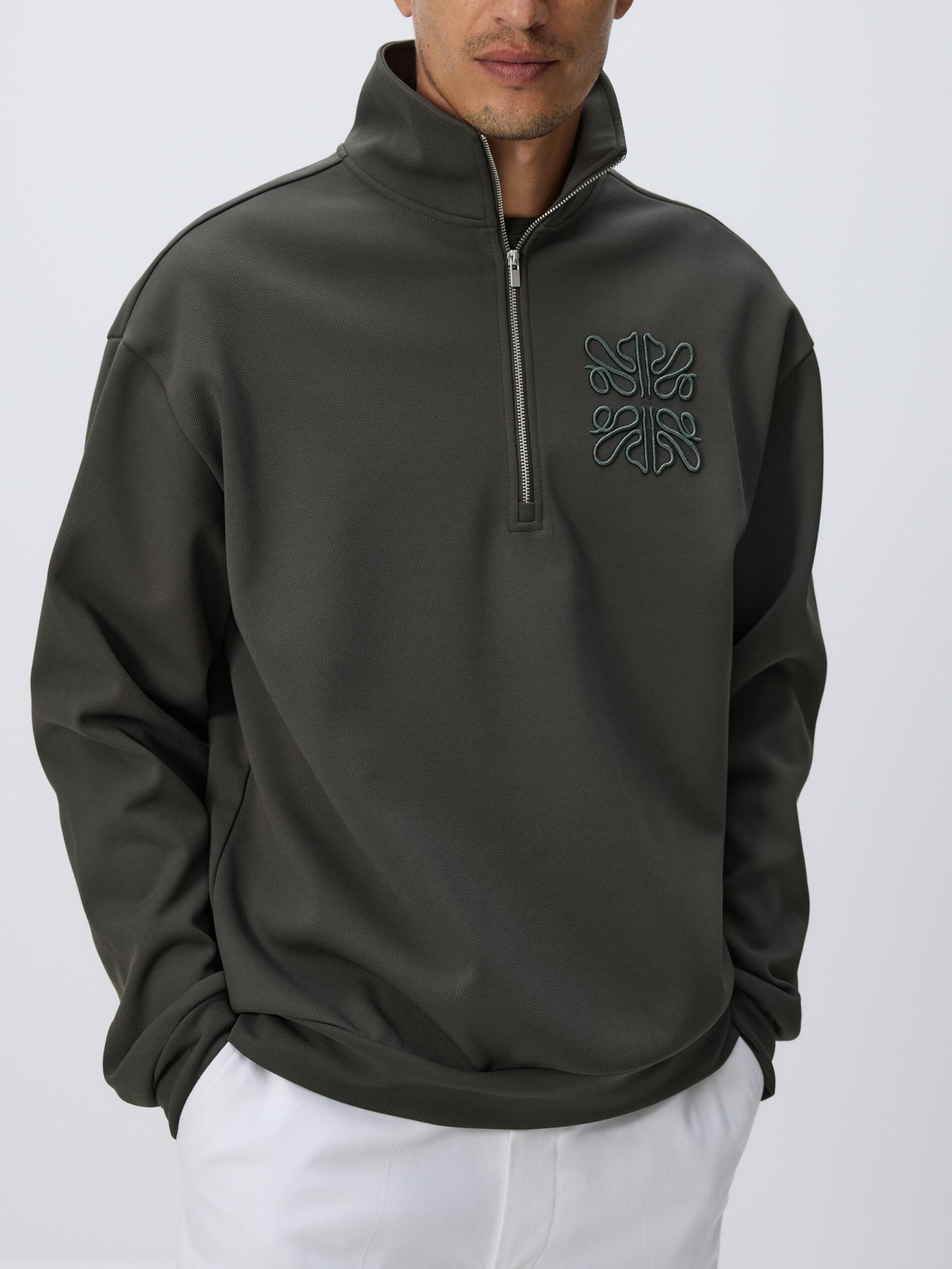 Green Sweatshirt With Embroidery Detailing, Khaki, medium
