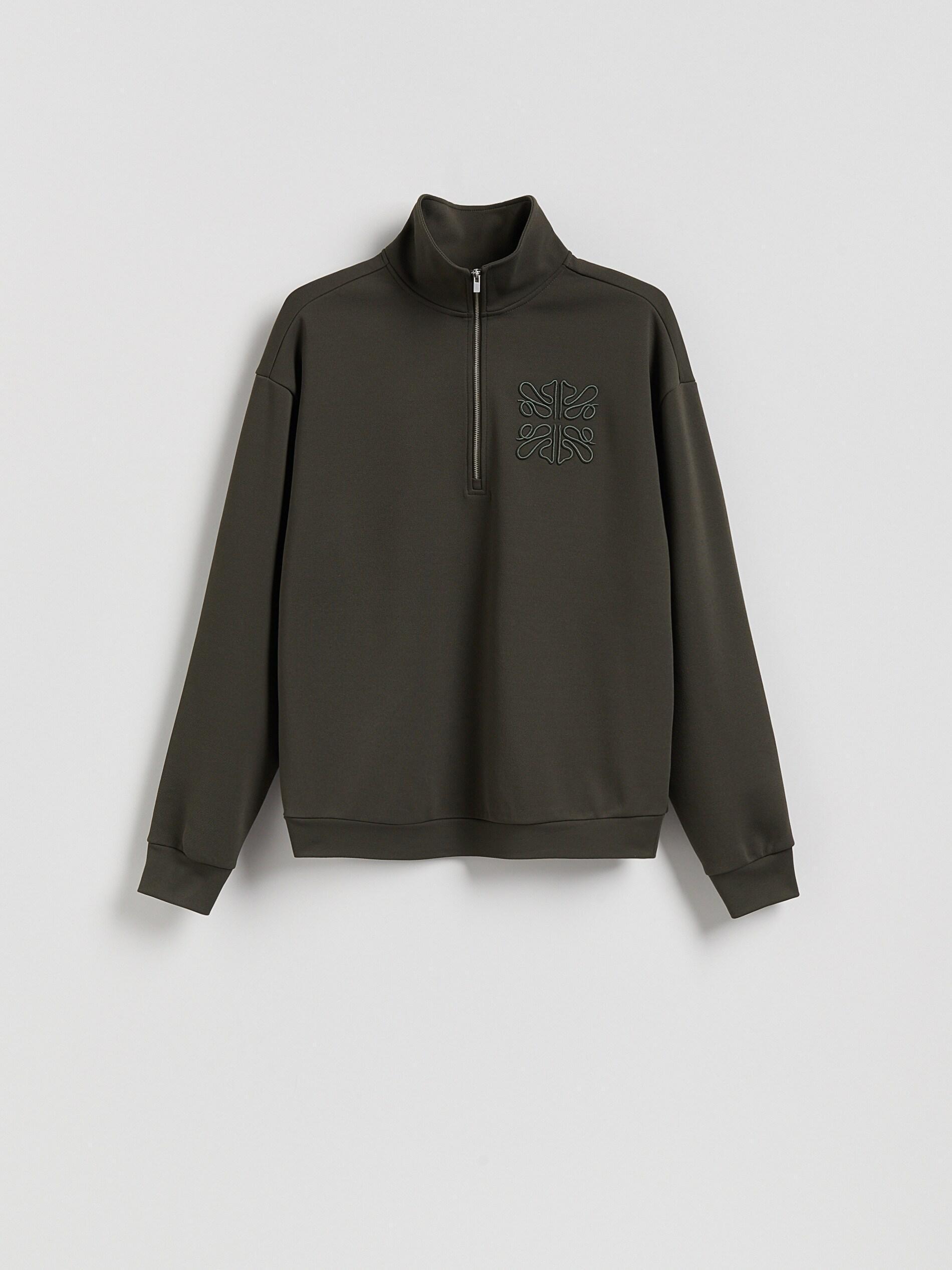 Green Sweatshirt With Embroidery Detailing, Khaki, large image number 4