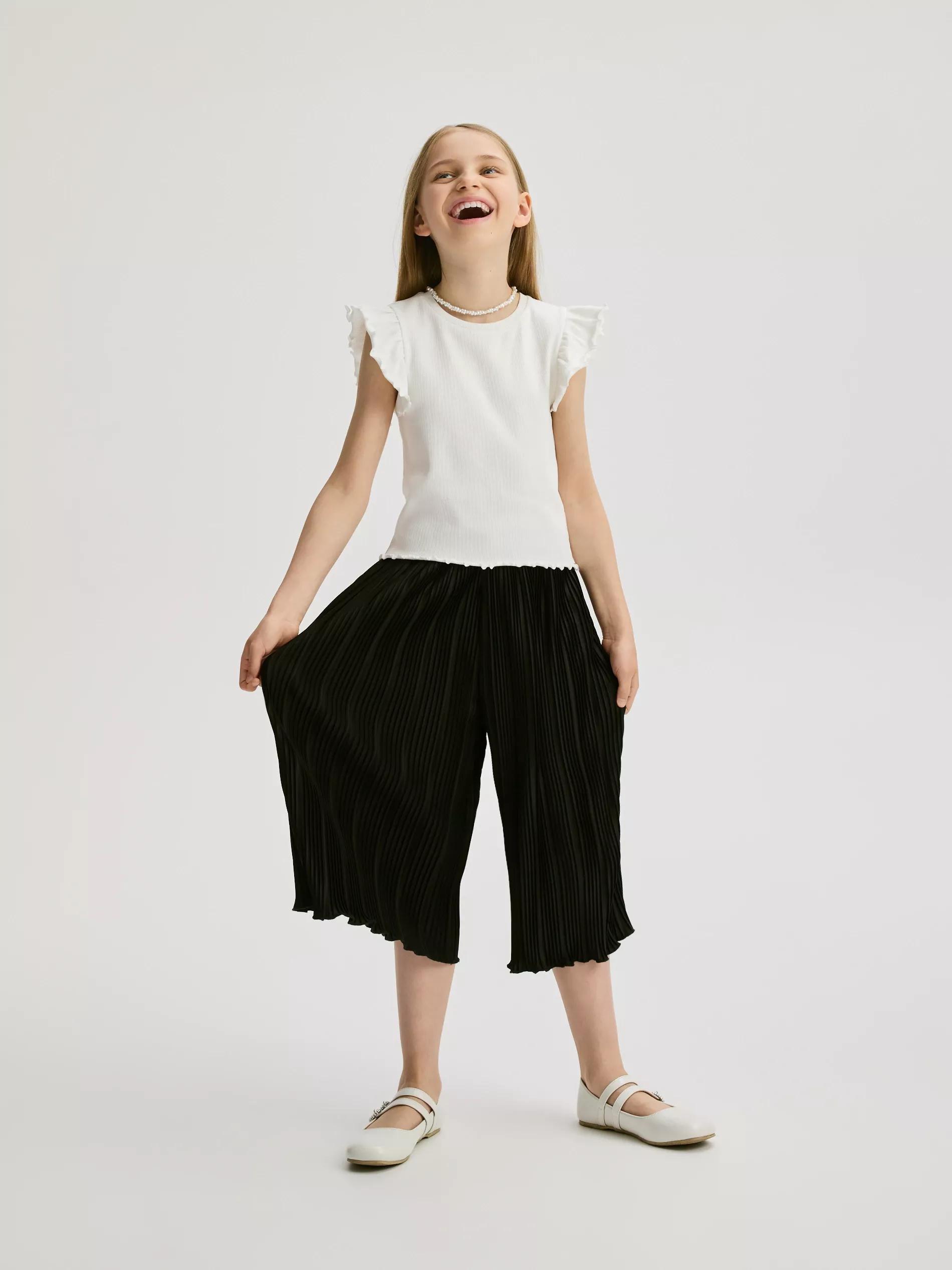 Black Pleated Culottes, Black, medium