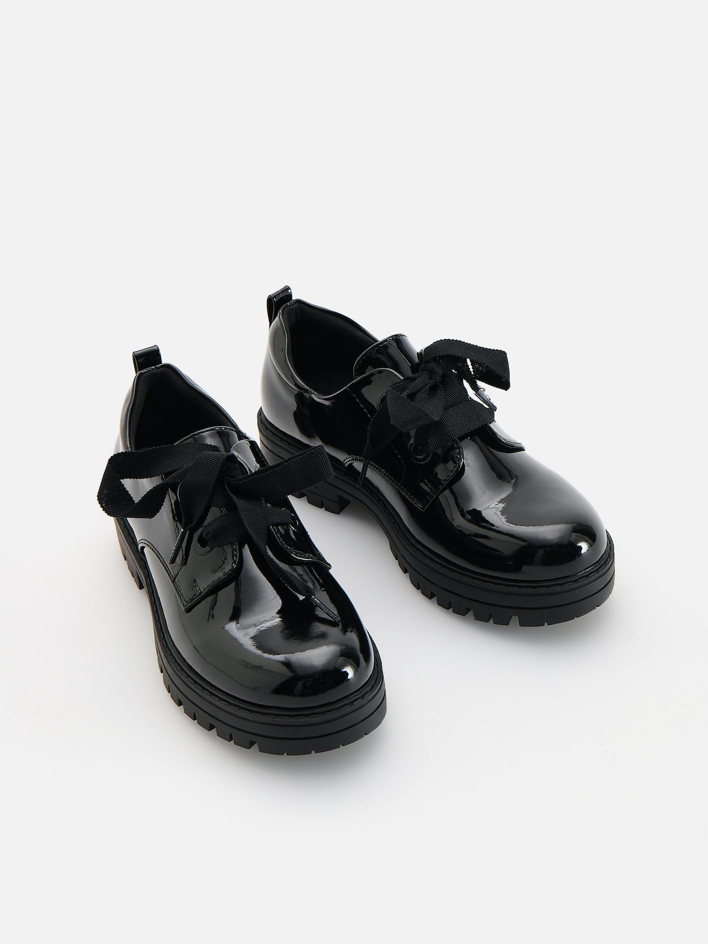 Black Faux Leather Loafers, Black, medium