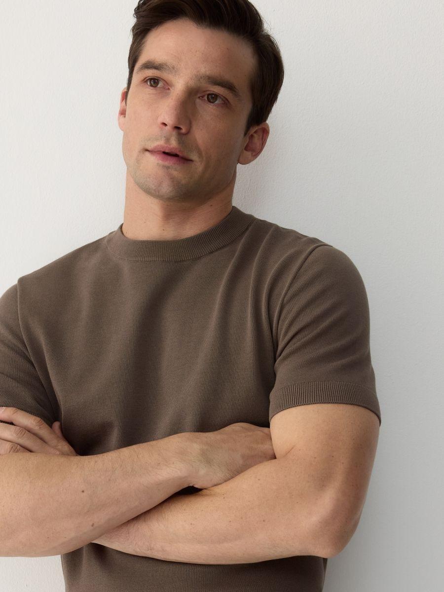 Brown Short Sleeve Sweater, , large image number 1