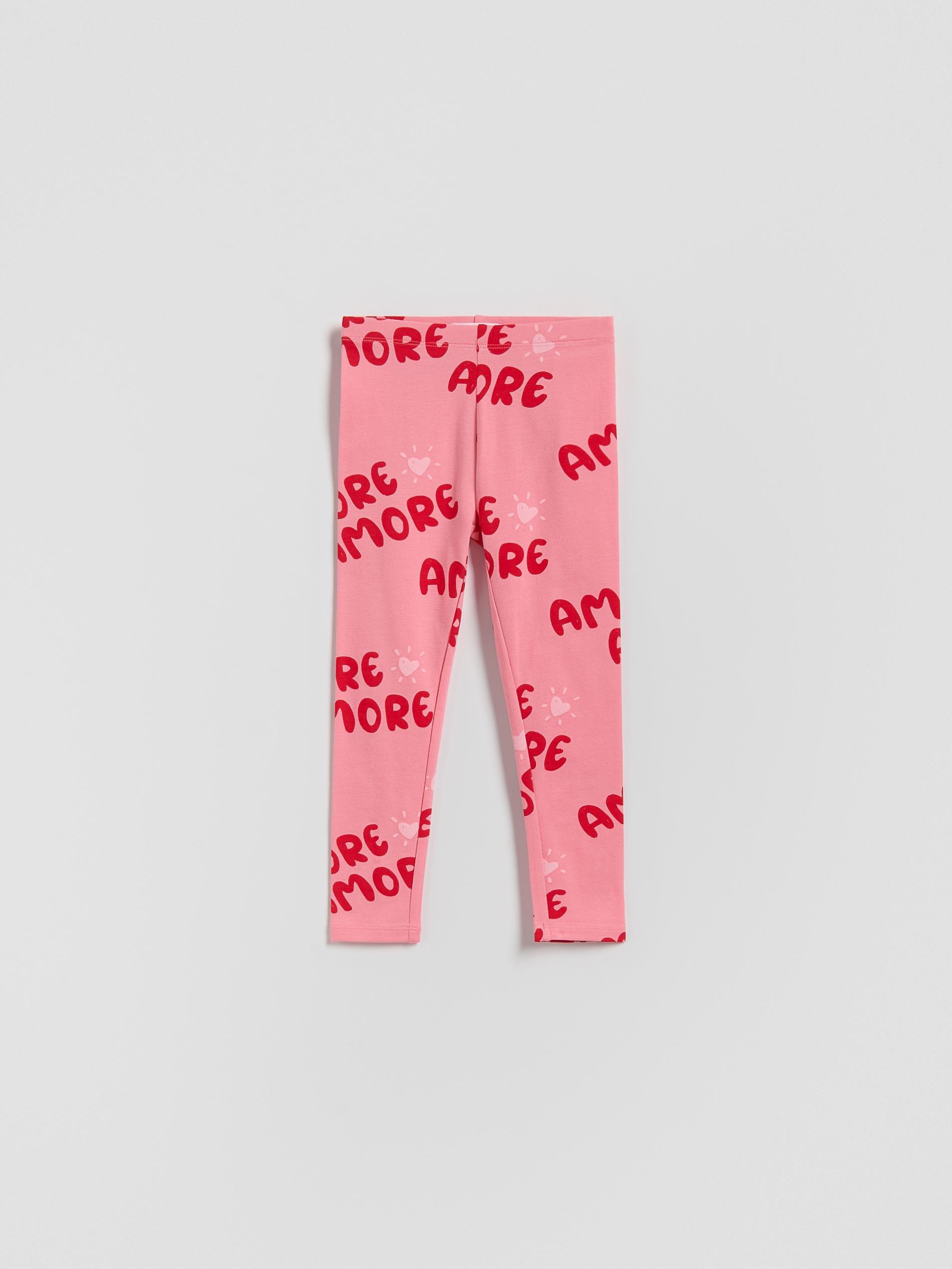 Pink Printed Cotton Rich Leggings, Pink, large image number 2