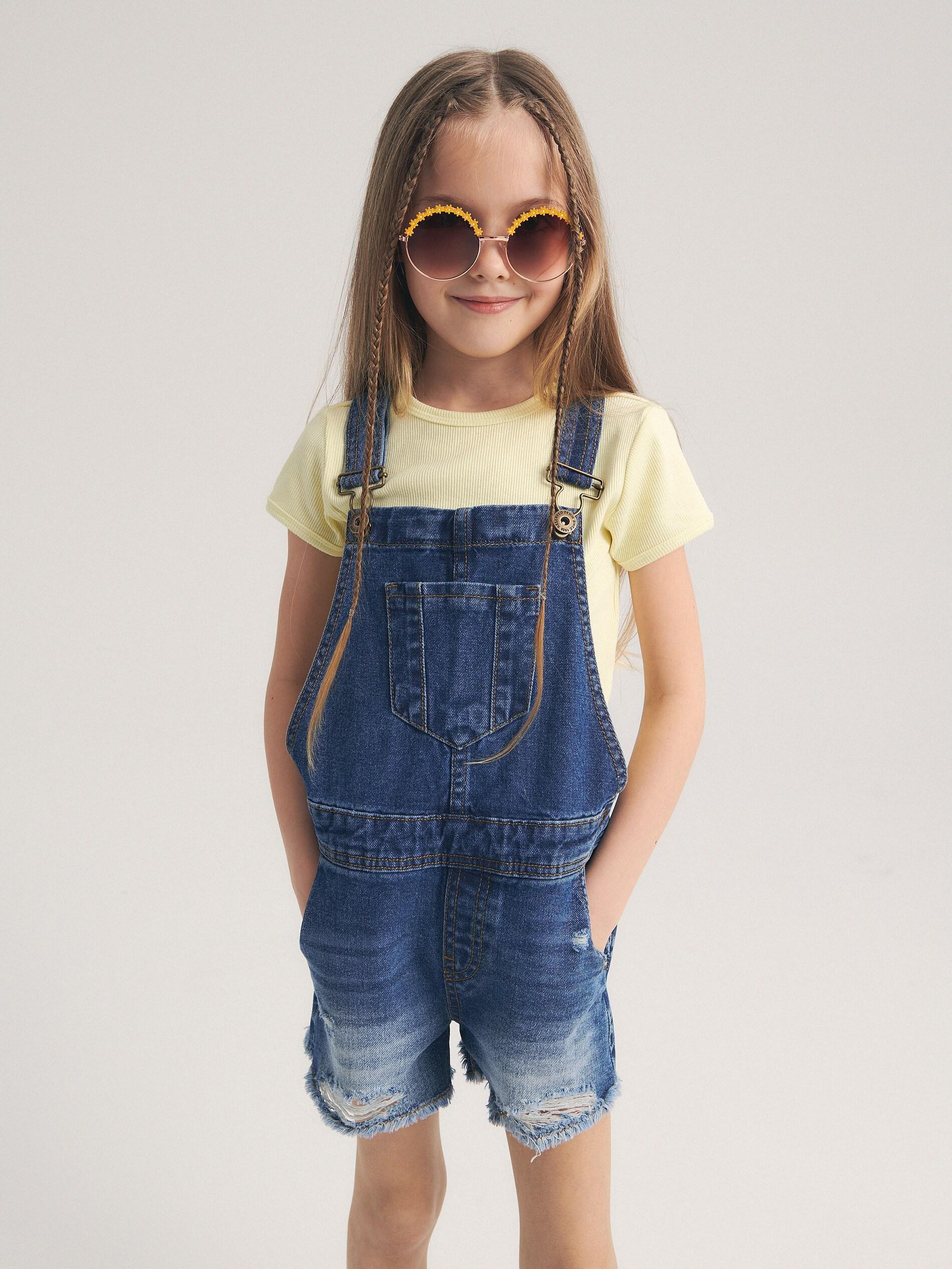 Blue Classic Denim Dungarees, Kids Girls, , large image number 0