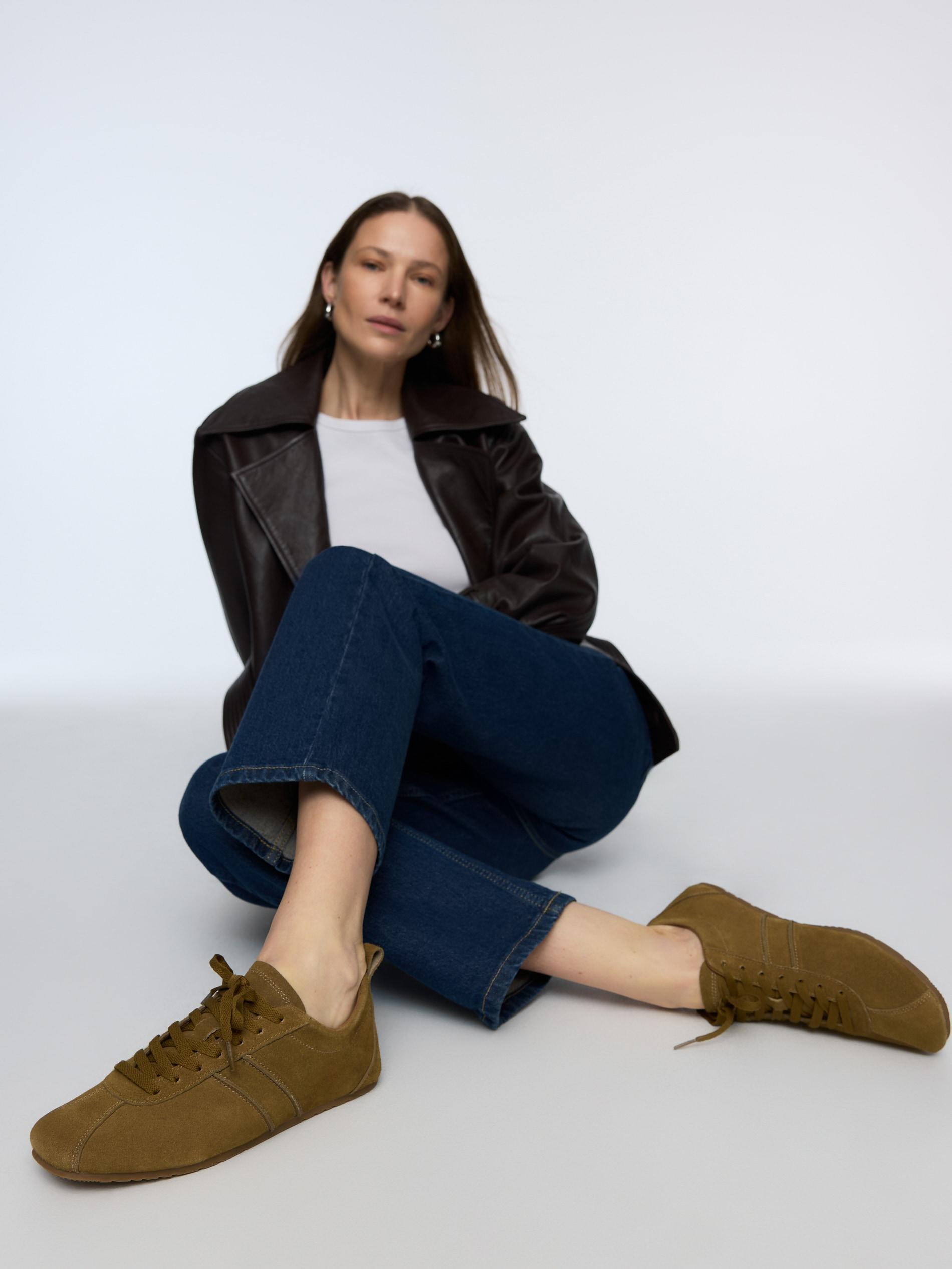 Brown Suede Sneakers, Khaki, large image number 0