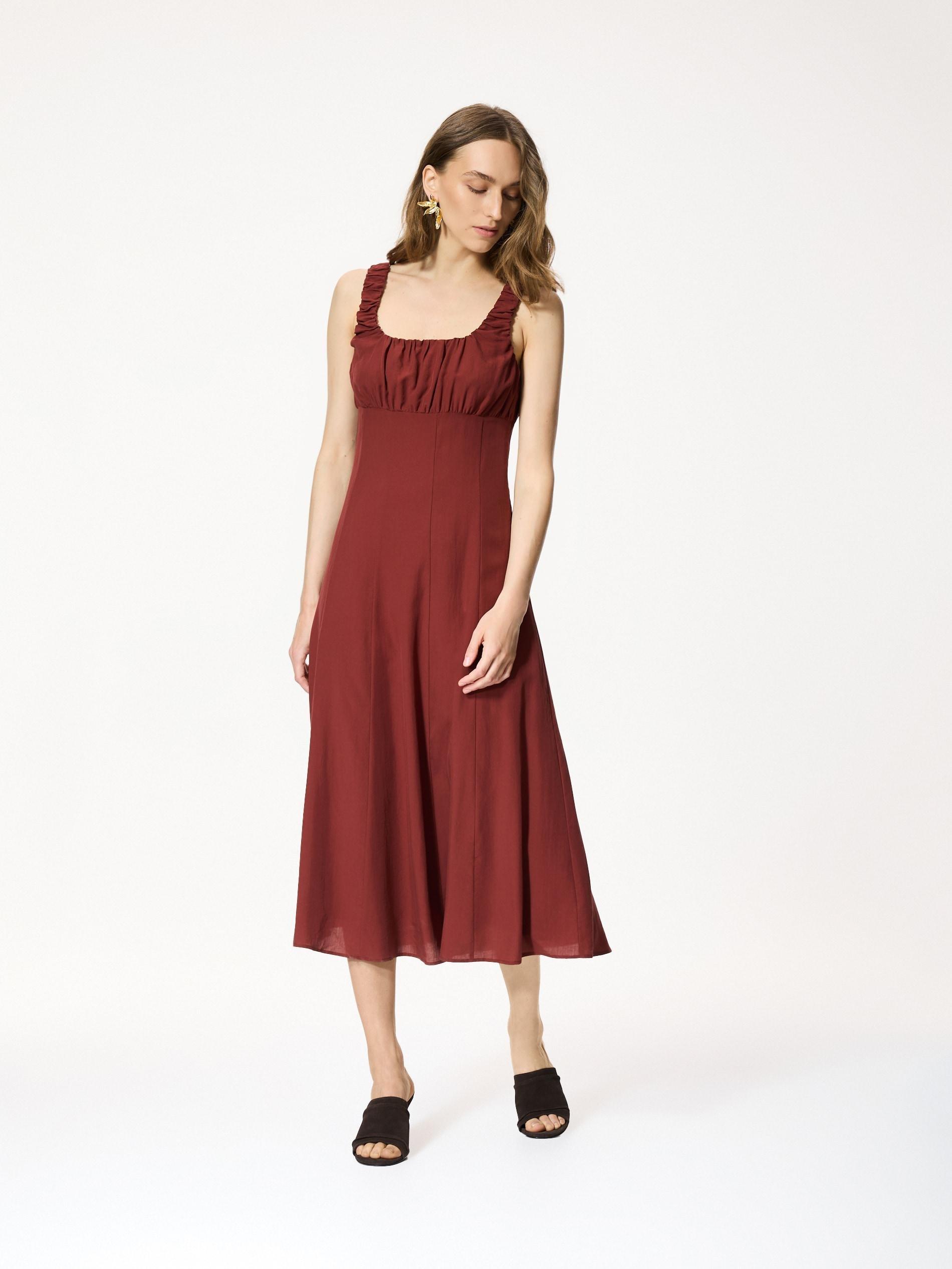 Maroon Lyocell Rich Midi Dress, Burgundy, large image number 0