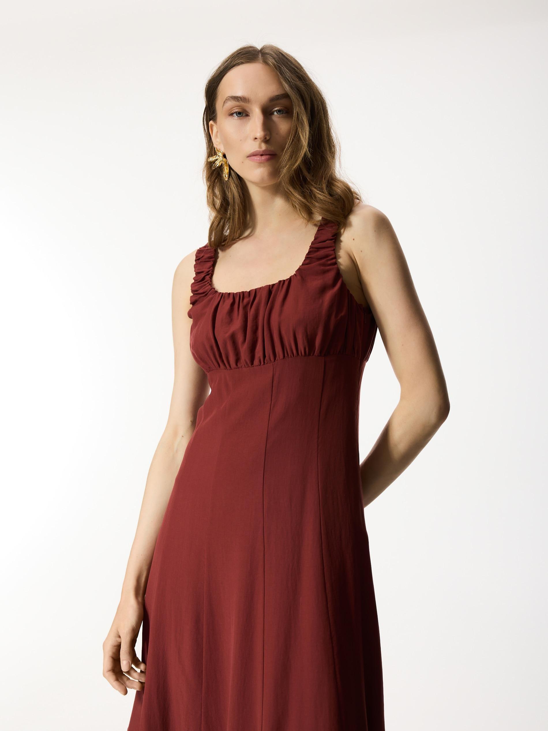 Maroon Lyocell Rich Midi Dress, Burgundy, large image number 1