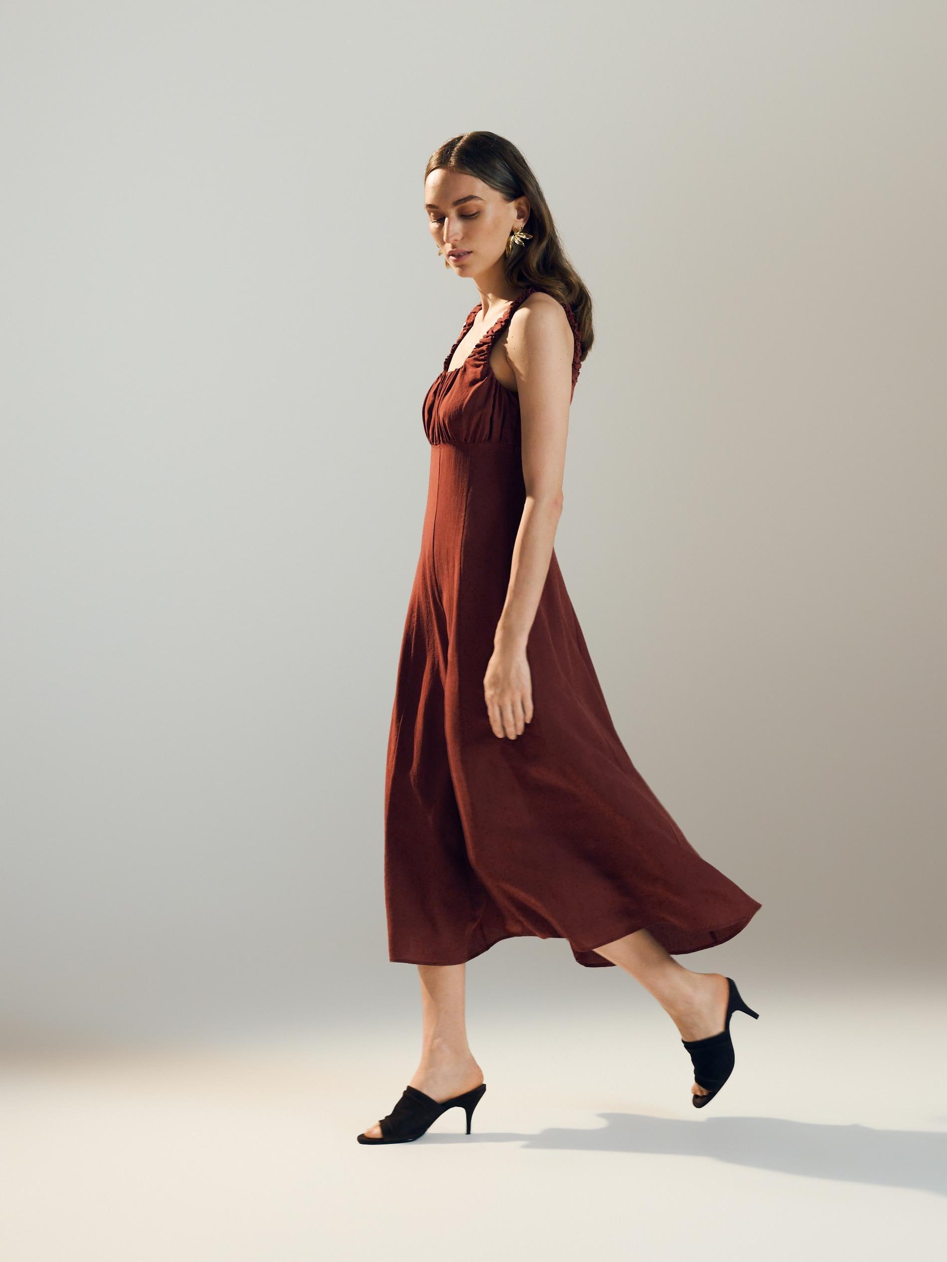 Maroon Lyocell Rich Midi Dress, Burgundy, large image number 5