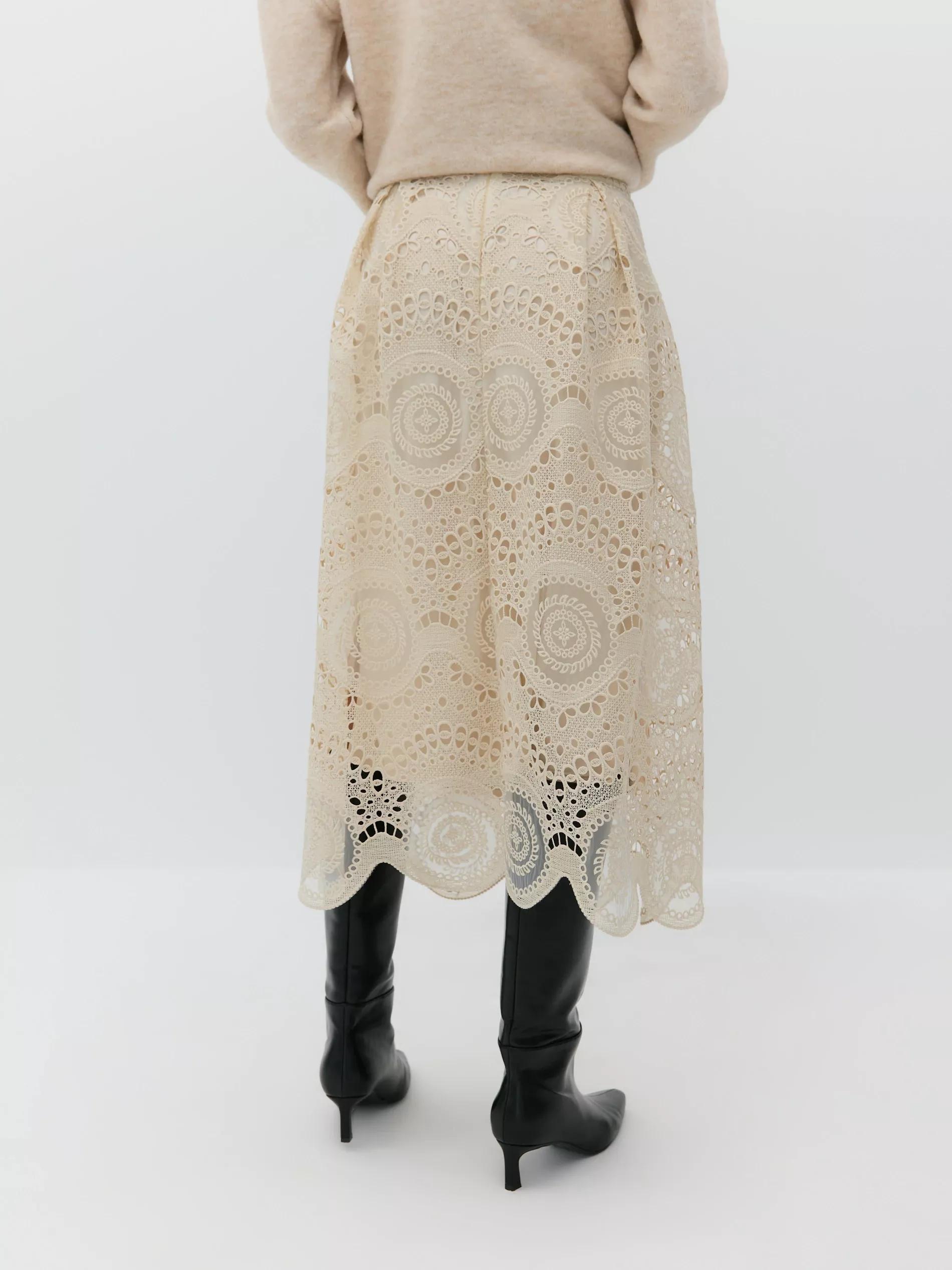 Cream Laced Midi Skirt, , large image number 2