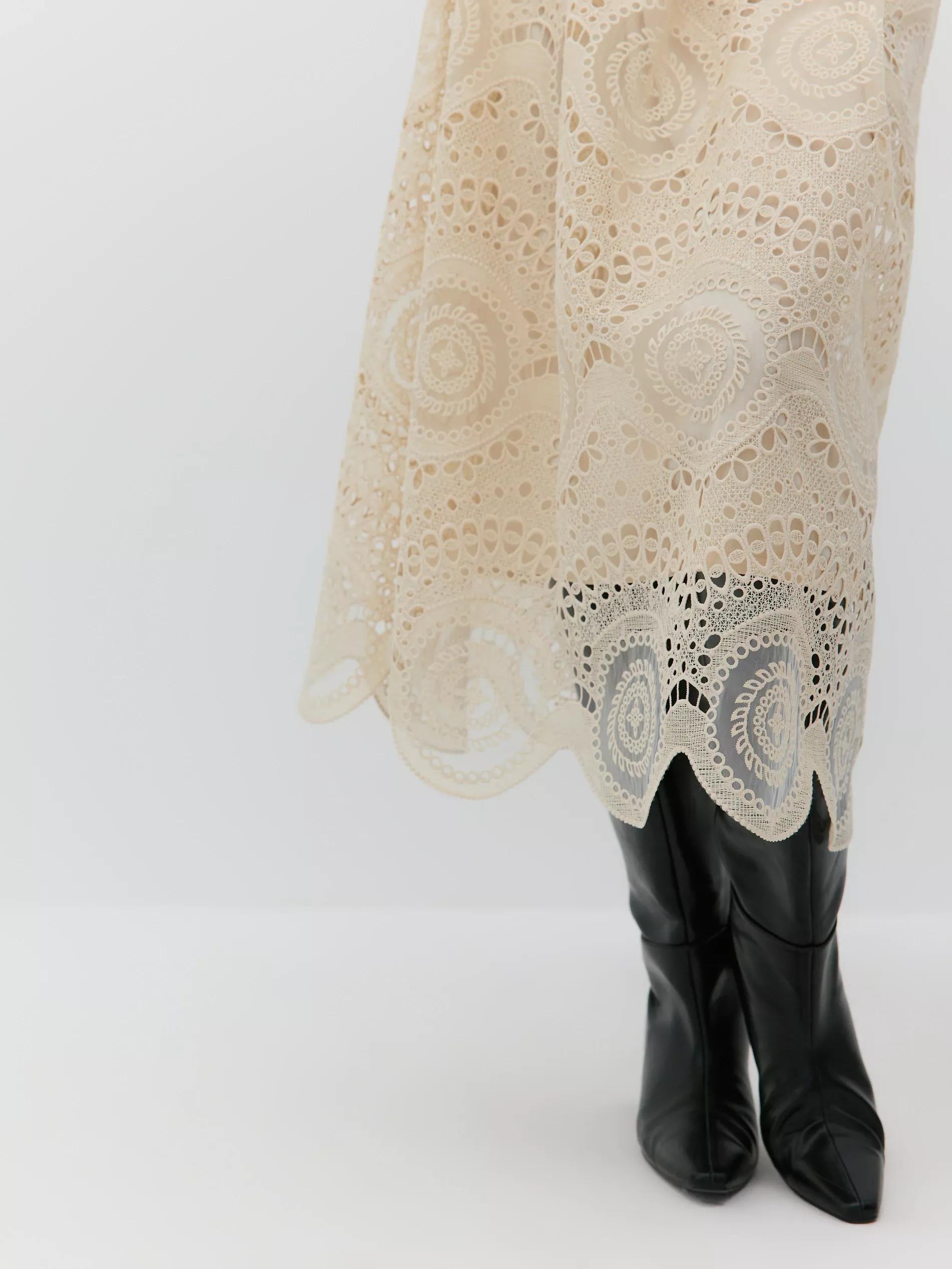 Cream Laced Midi Skirt, , large image number 3