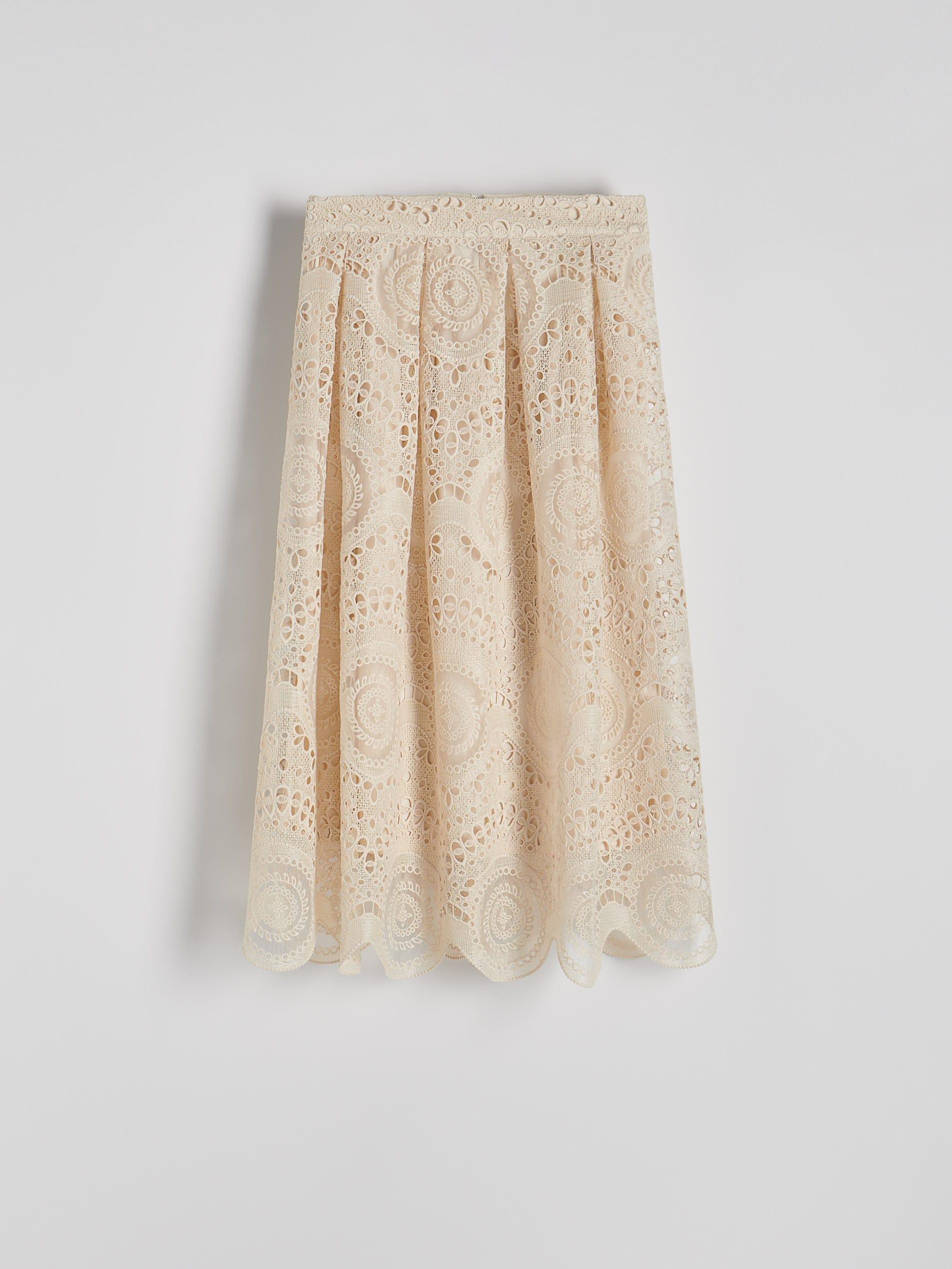 Cream Laced Midi Skirt, , large image number 4