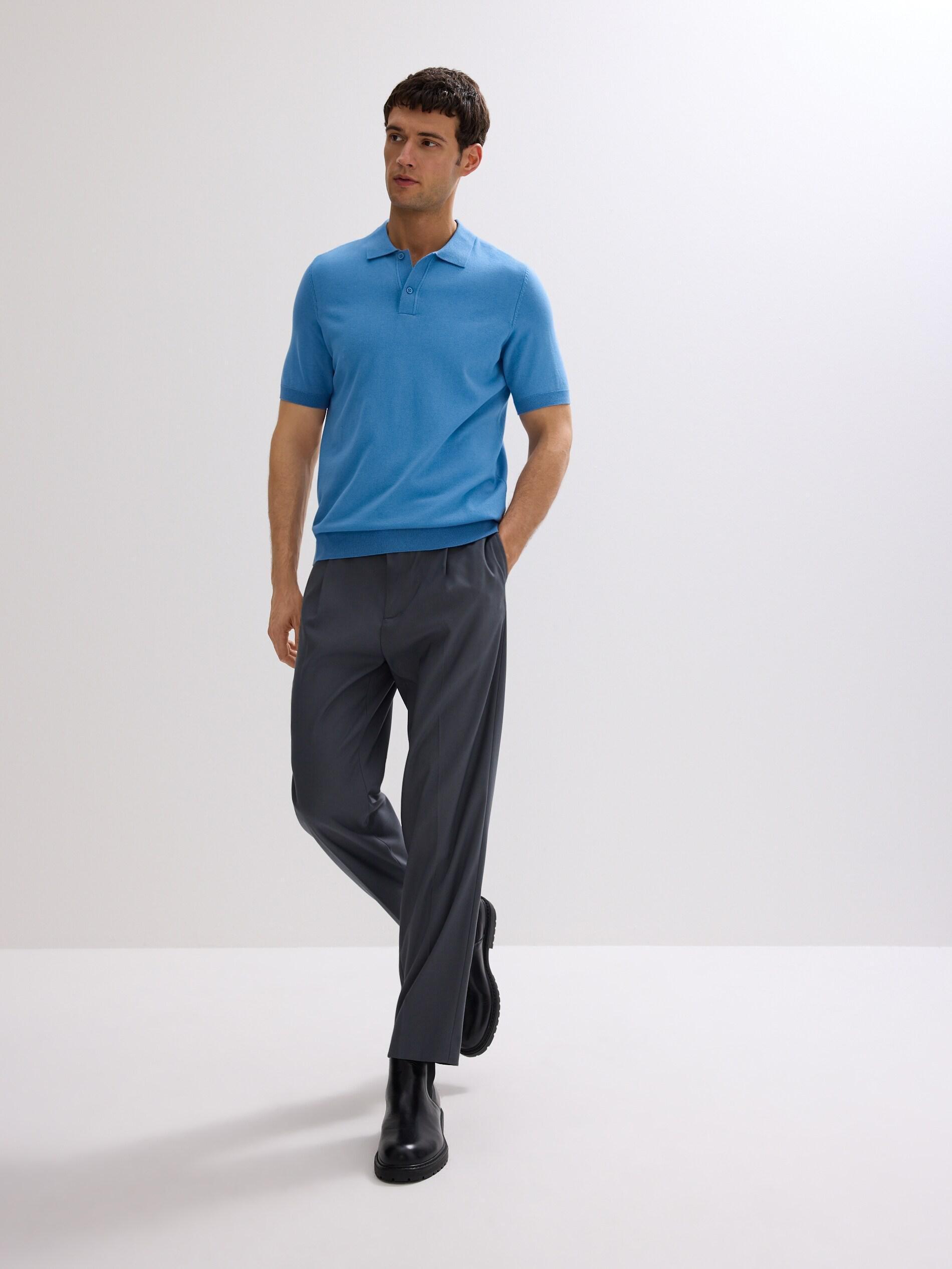Blue Viscose Rich Polo Jumper, Blue, medium