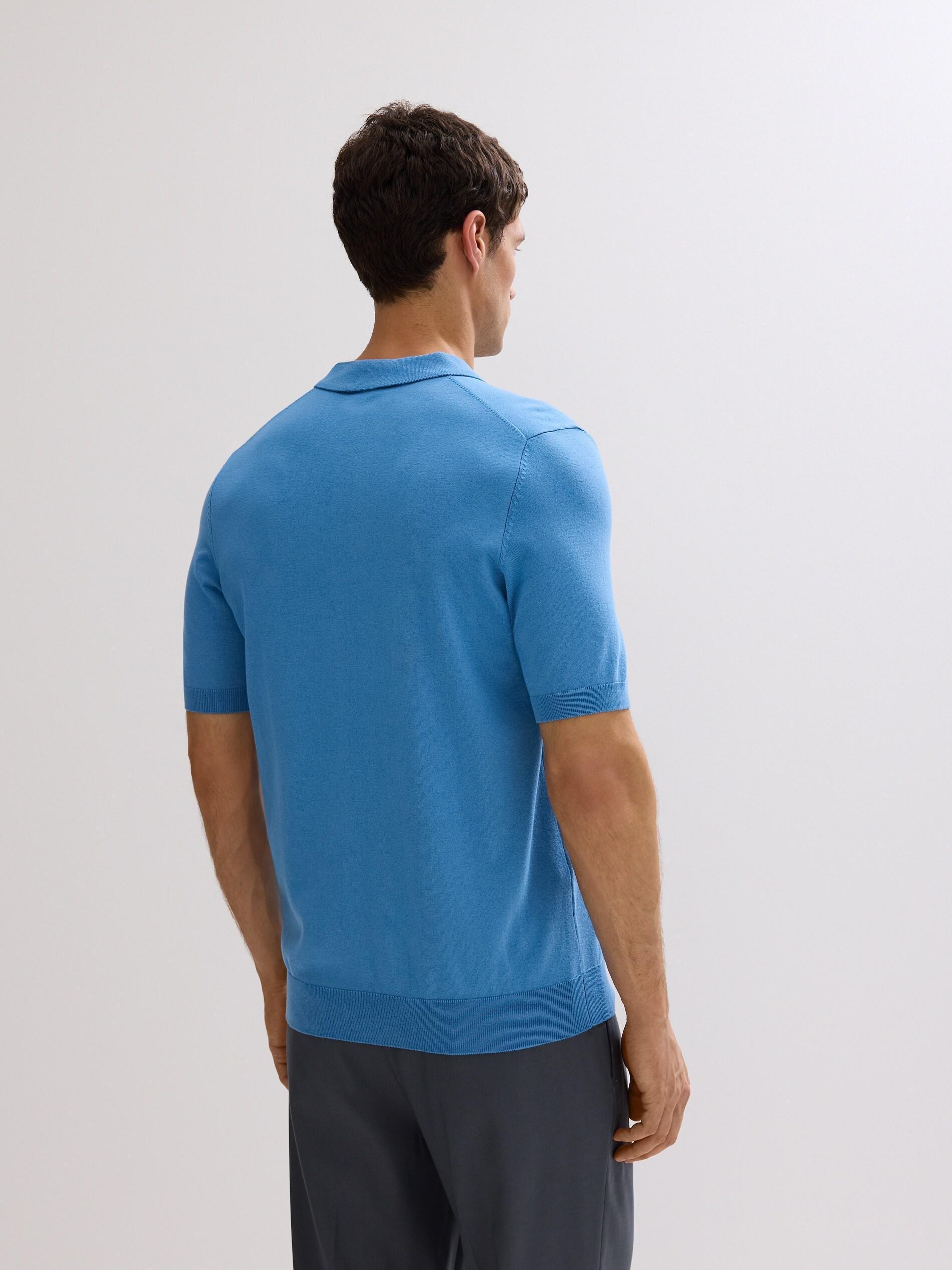 Blue Viscose Rich Polo Jumper, Blue, large image number 1