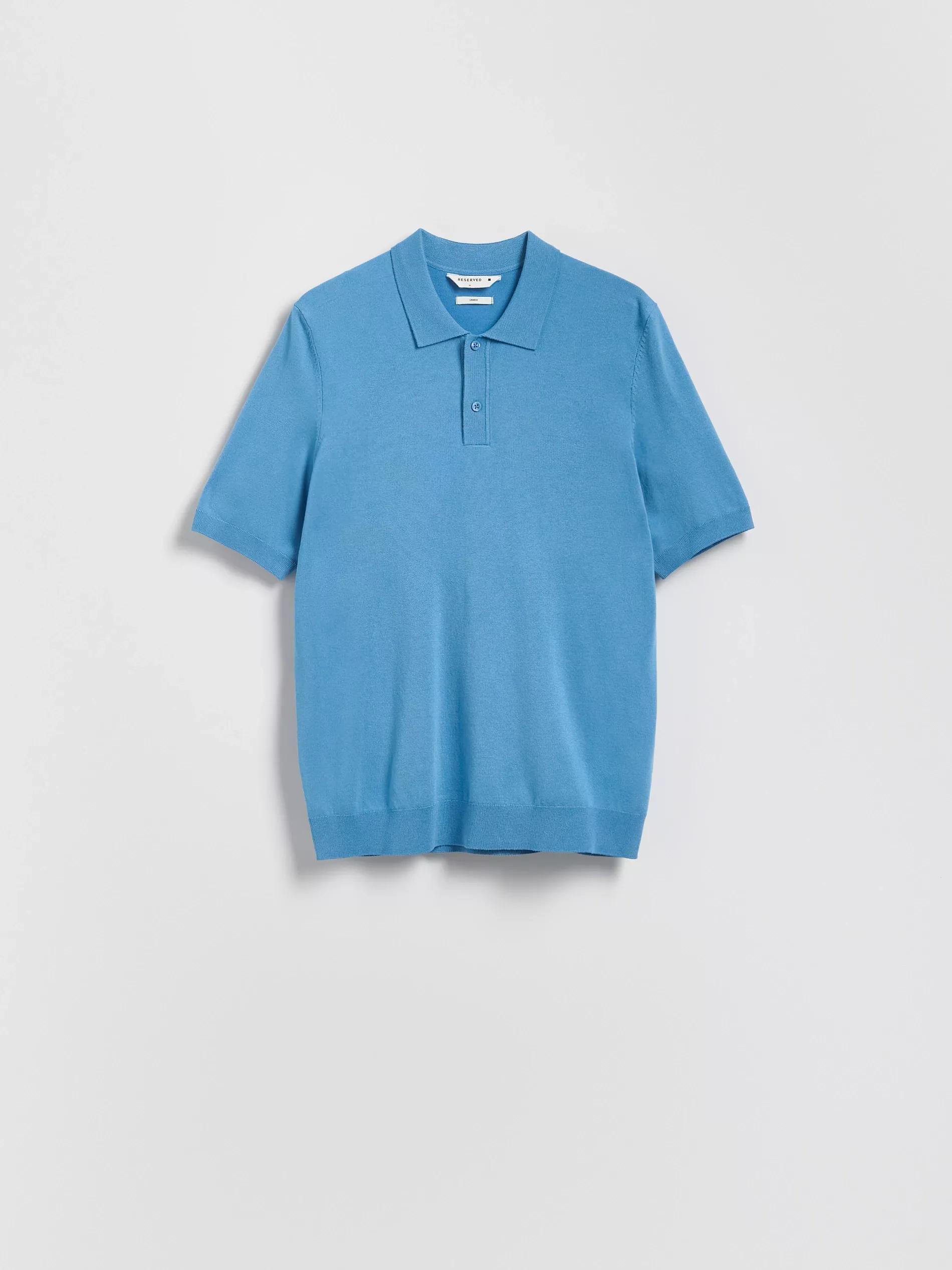 Blue Viscose Rich Polo Jumper, Blue, large image number 3