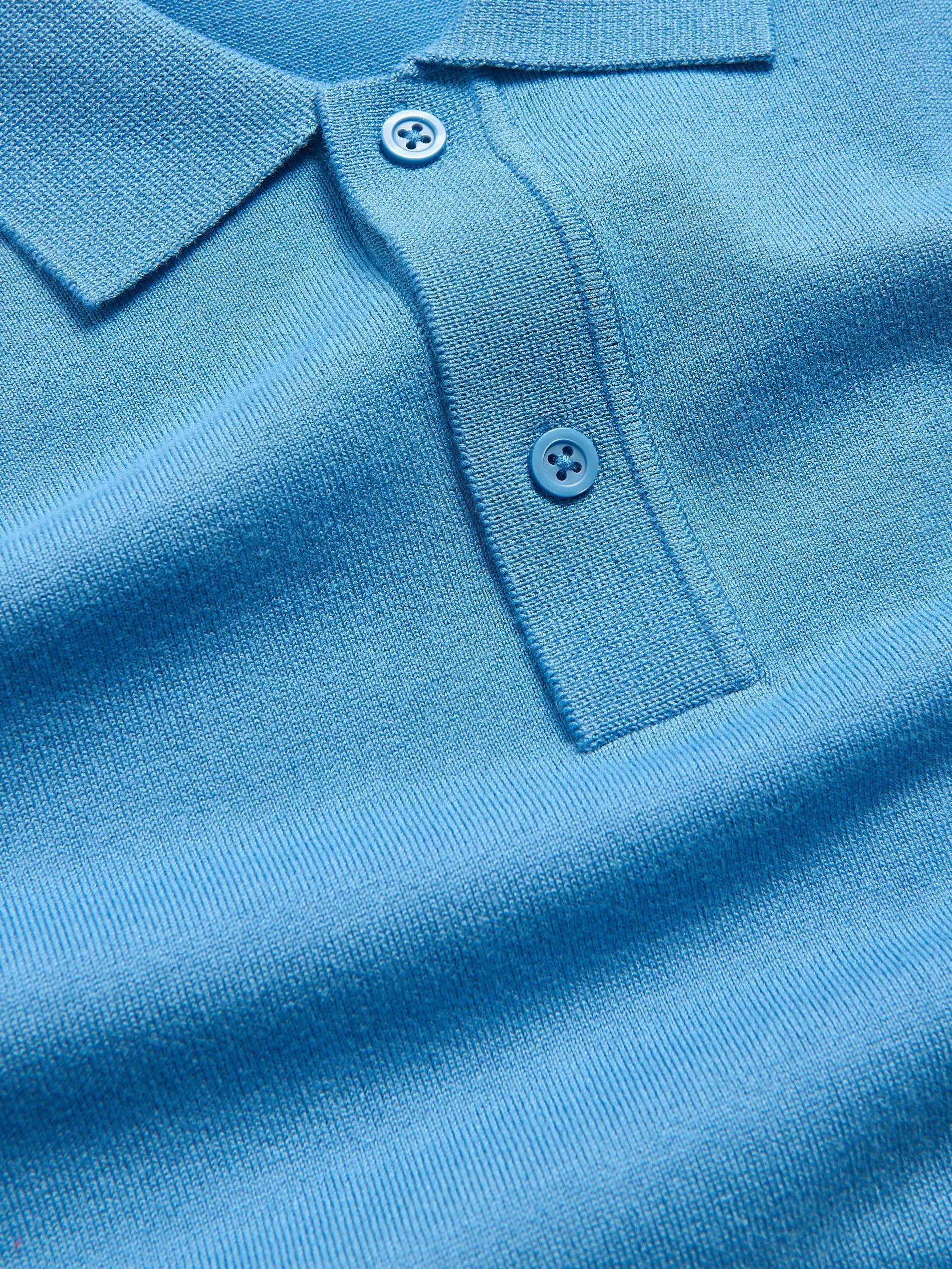 Blue Viscose Rich Polo Jumper, Blue, large image number 4